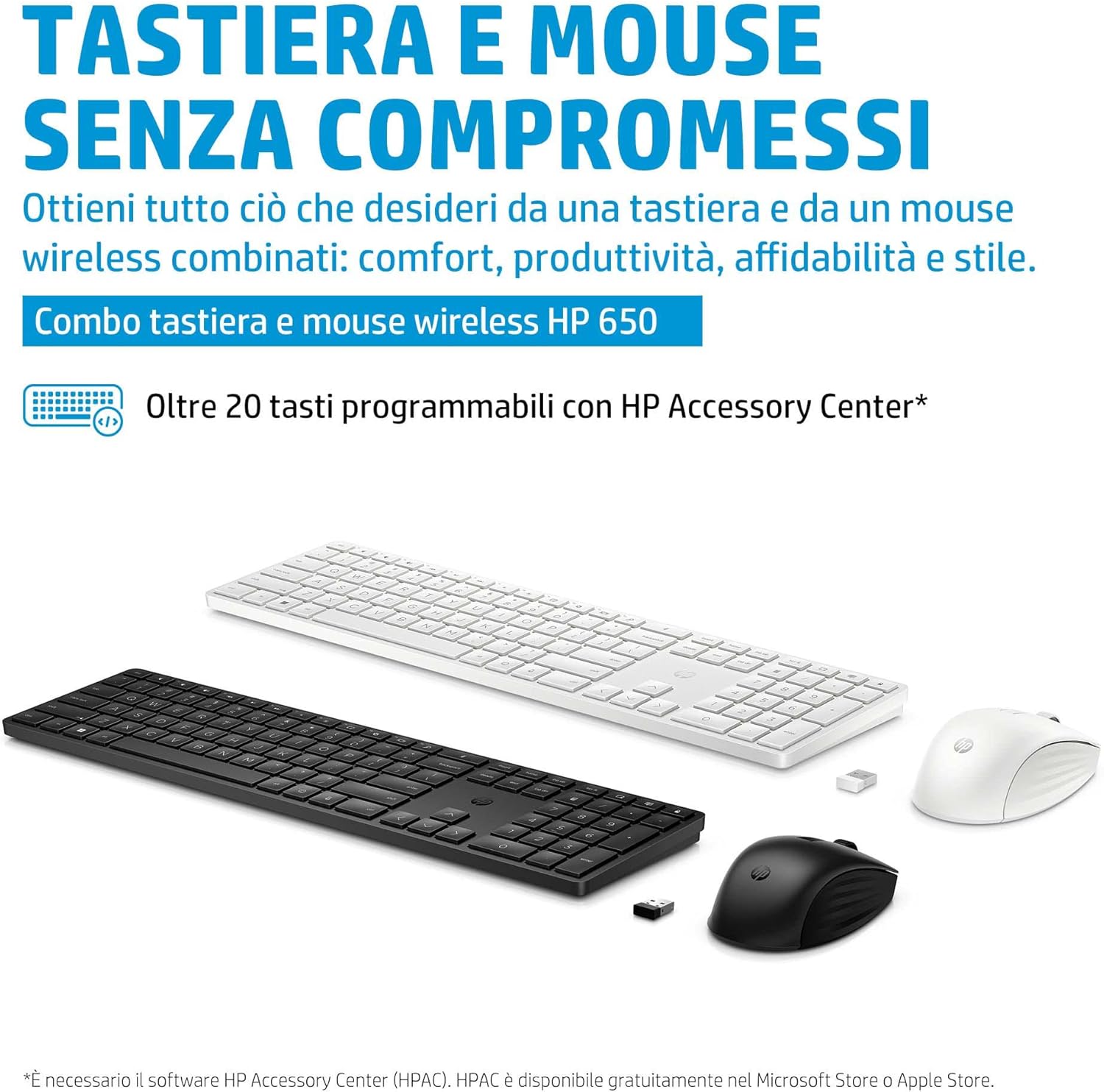 Hp 650 - Tastiera e Mouse Wireless con Dongle USB-A, Nera - immagine 6