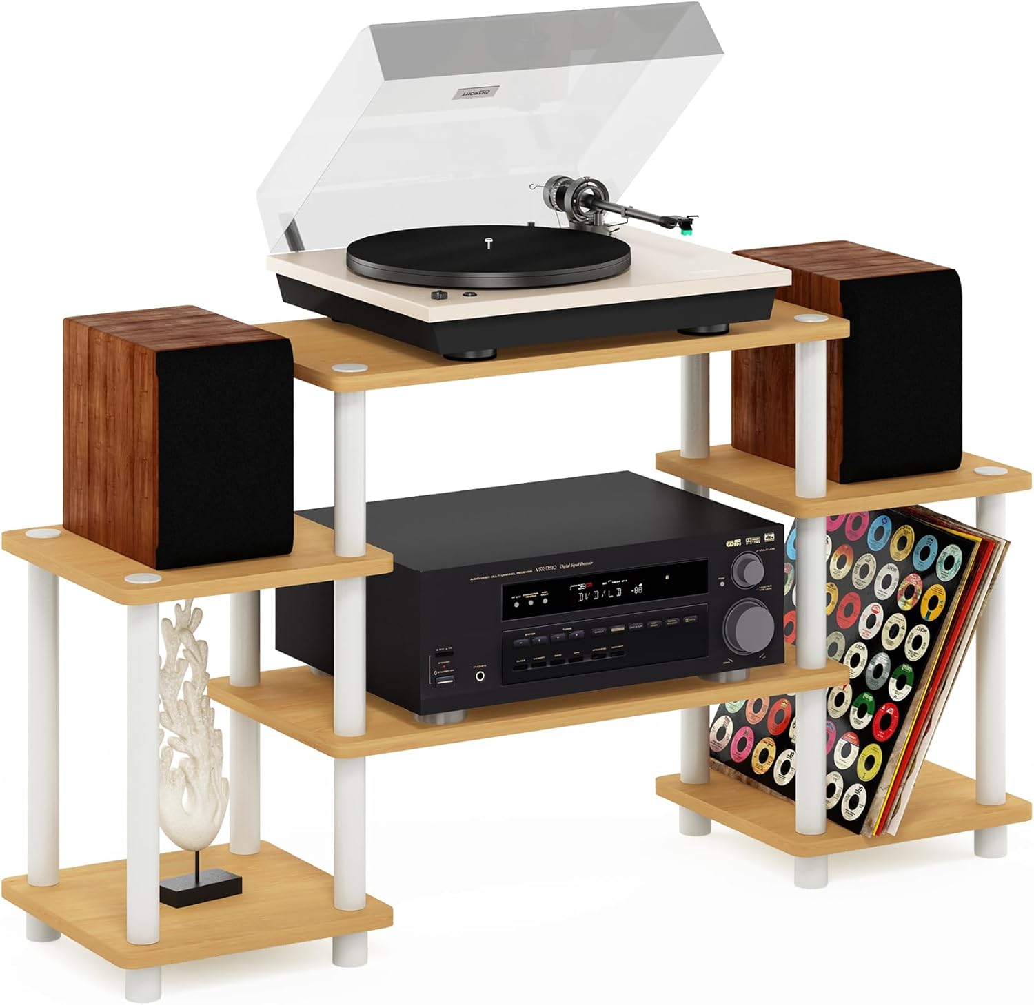 Furinno Supporti TV senza Attrezzi, Beech and Bianco, Square Corner - immagine 1