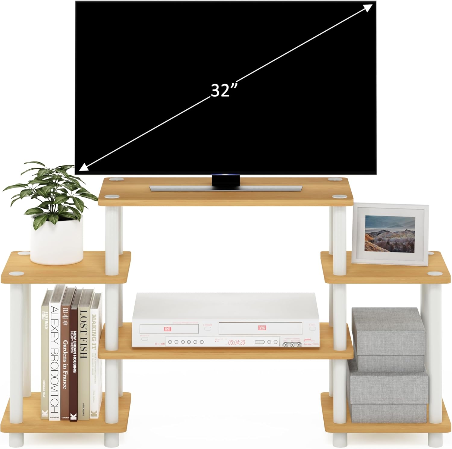 Furinno Supporti TV senza Attrezzi, Beech and Bianco, Square Corner - immagine 4