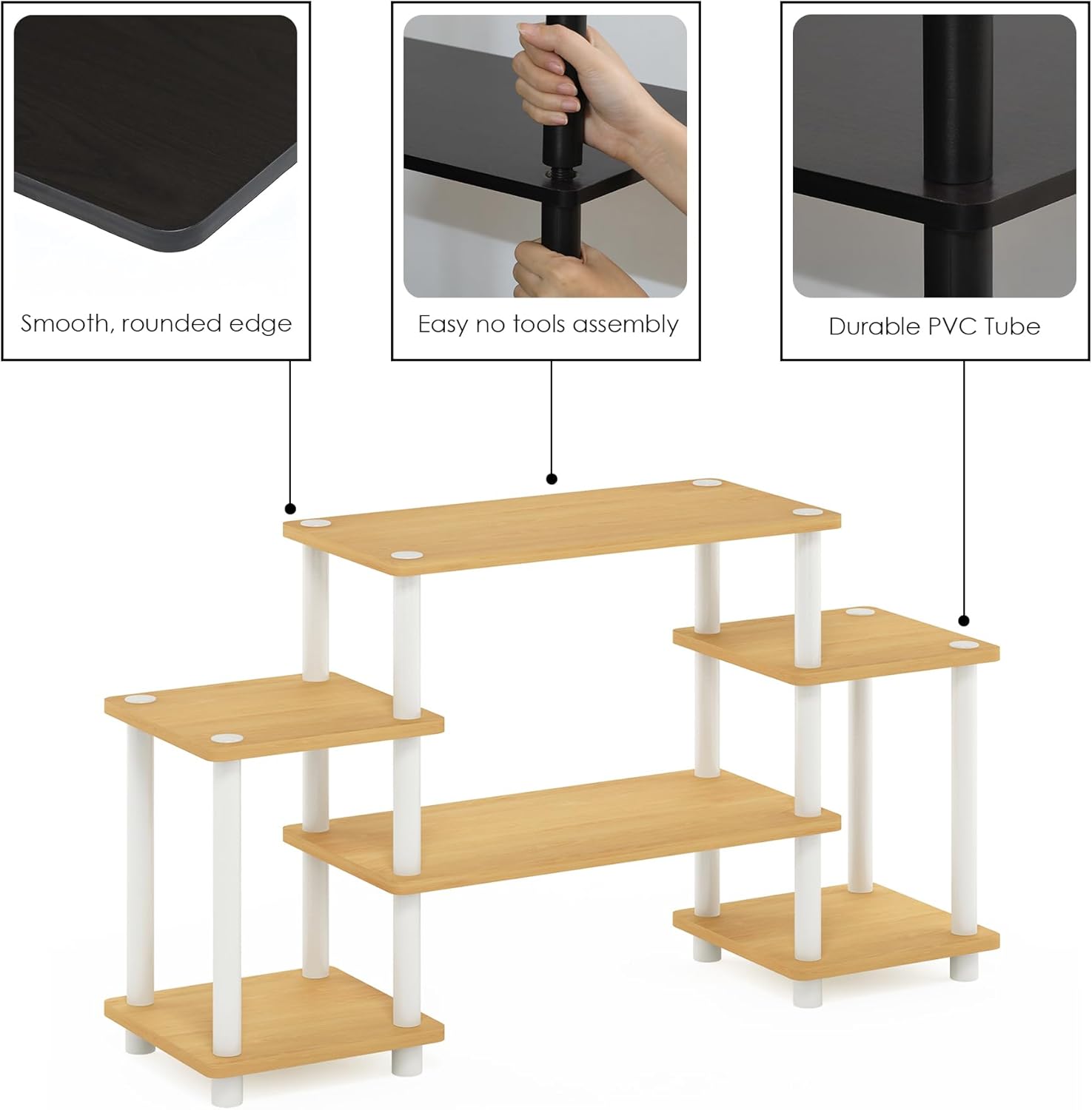 Furinno Supporti TV senza Attrezzi, Beech and Bianco, Square Corner - immagine 5