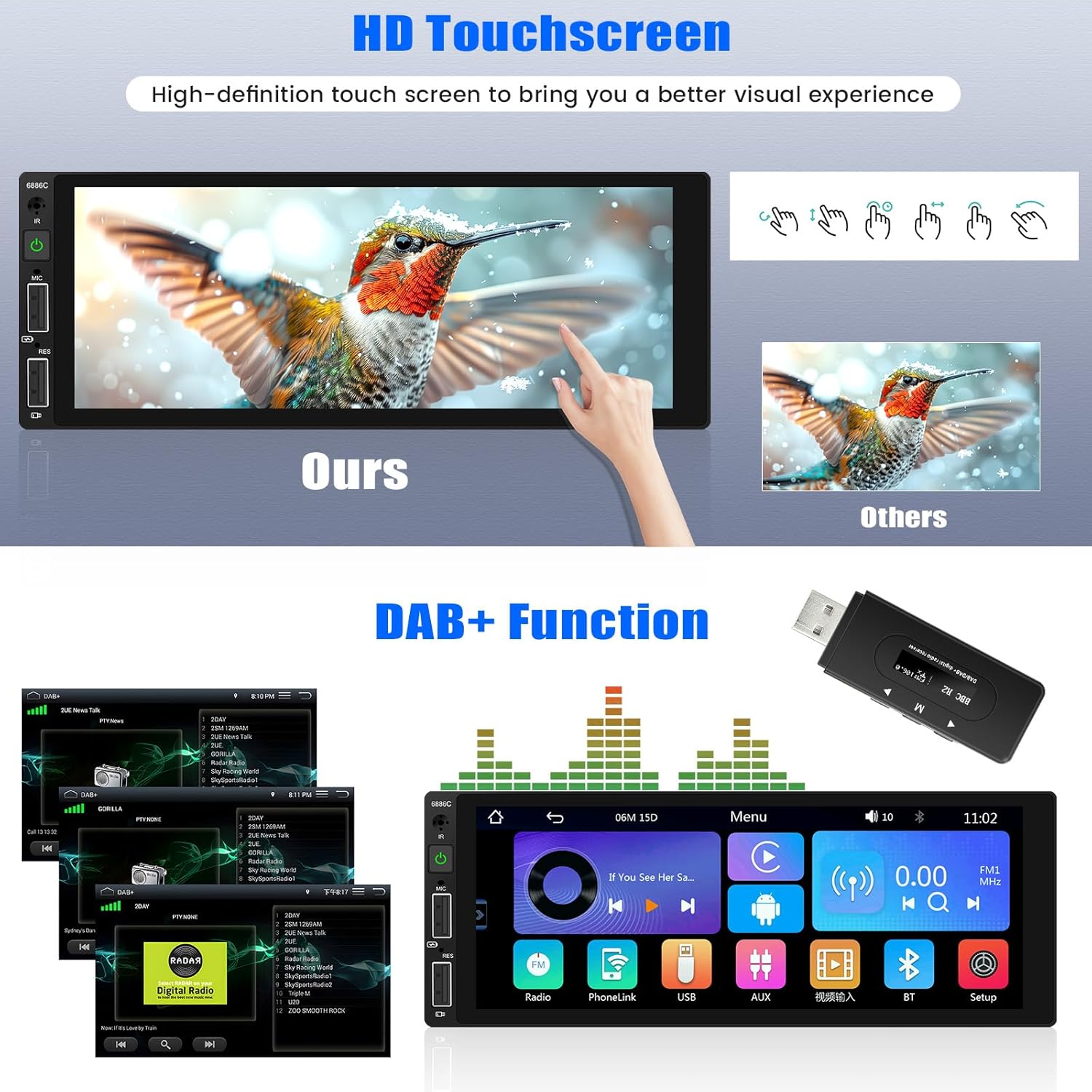[Dab+] Stereo Auto 1 DIN con CarPlay e Android Auto - immagine 2