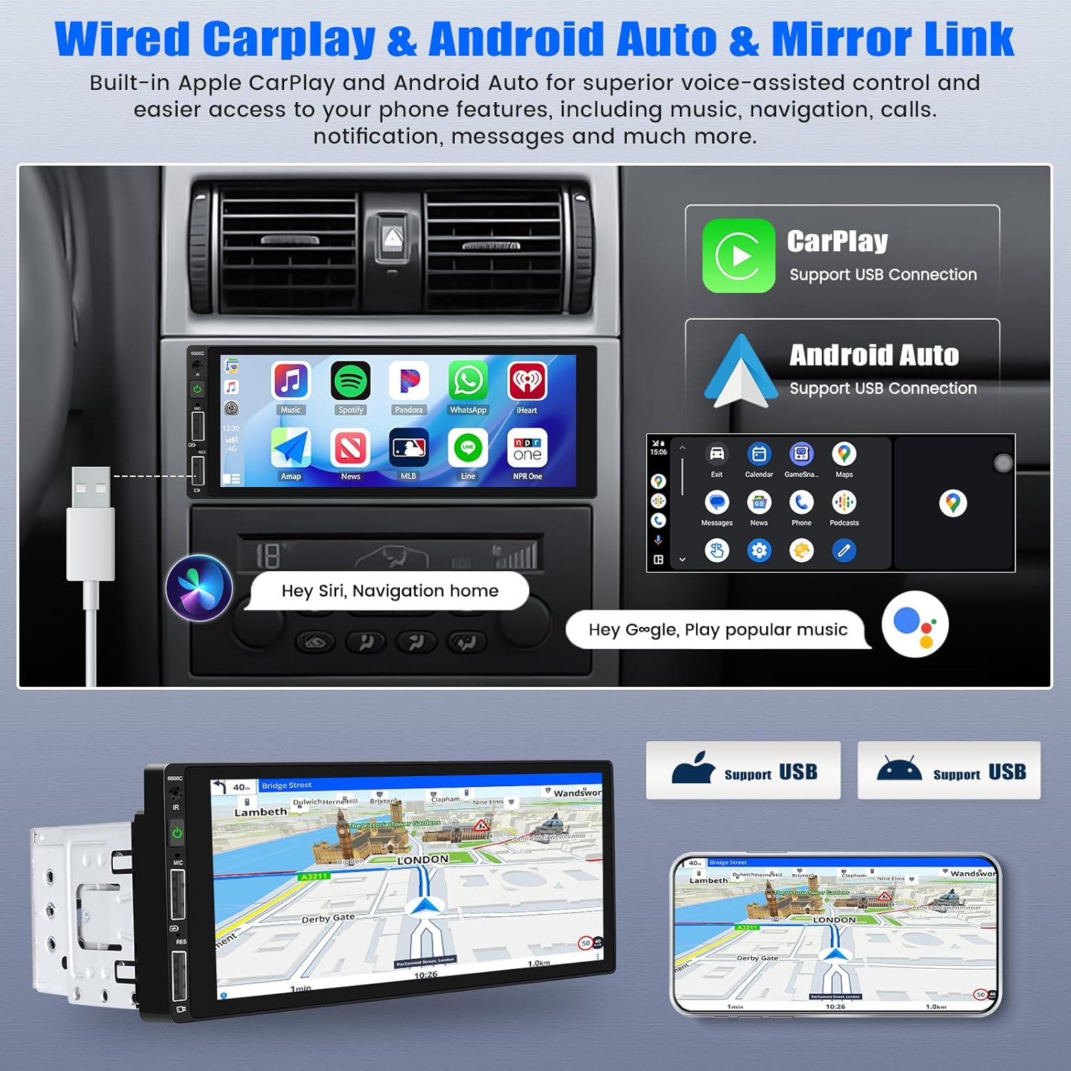 [Dab+] Stereo Auto 1 DIN con CarPlay e Android Auto - immagine 3