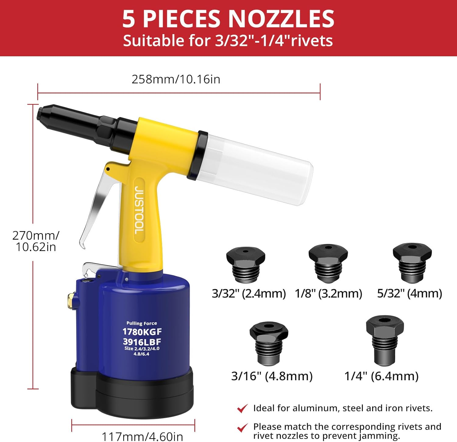 JUSTOOL Rivettatrice Pneumatica 1780KGF - immagine 3