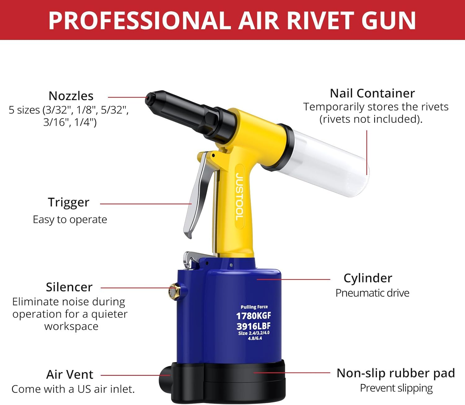 JUSTOOL Rivettatrice Pneumatica 1780KGF - immagine 7