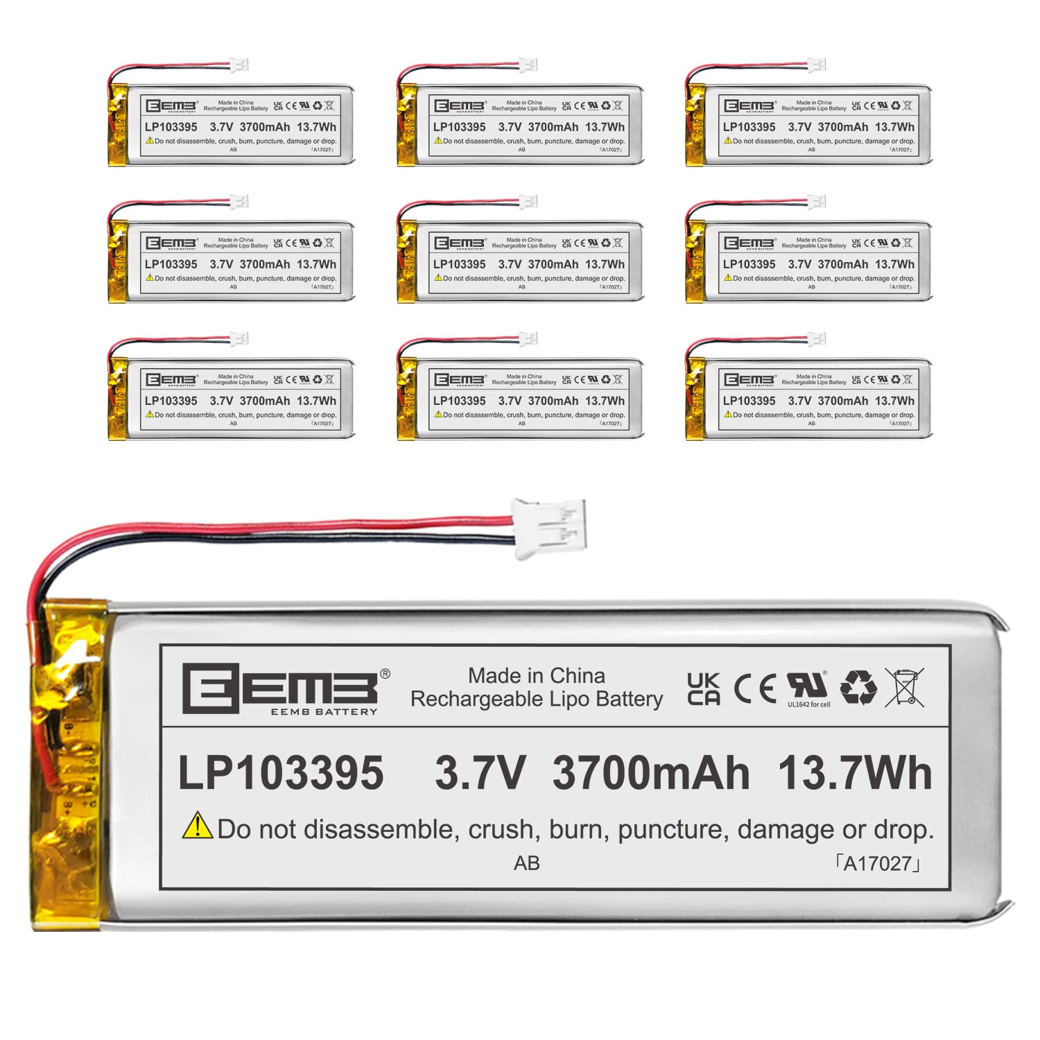 Eemb 10x Batteria Lipo 3.7V 3700mAh 103395