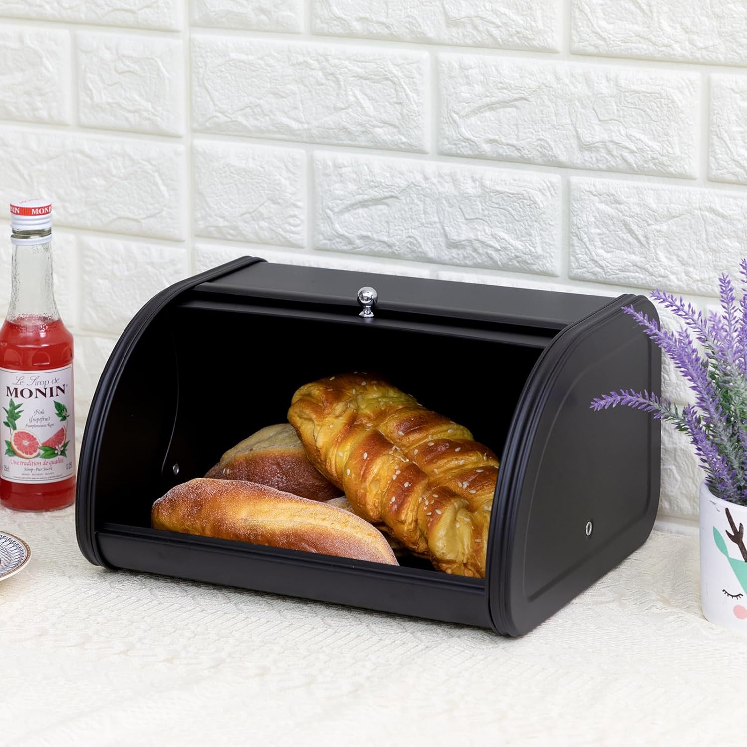 Hollyhome Cassetta Portapane in Acciaio Inox, Nero - immagine 2