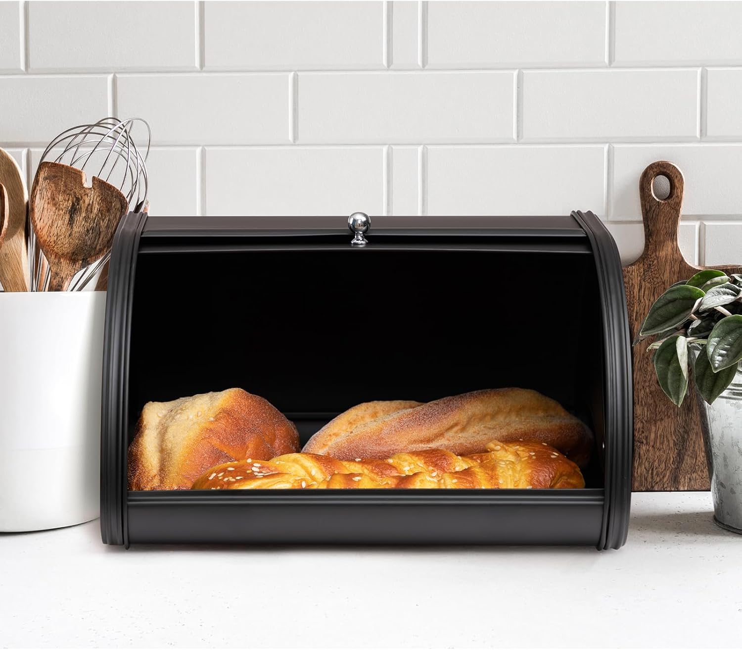 Hollyhome Cassetta Portapane in Acciaio Inox, Nero - immagine 5