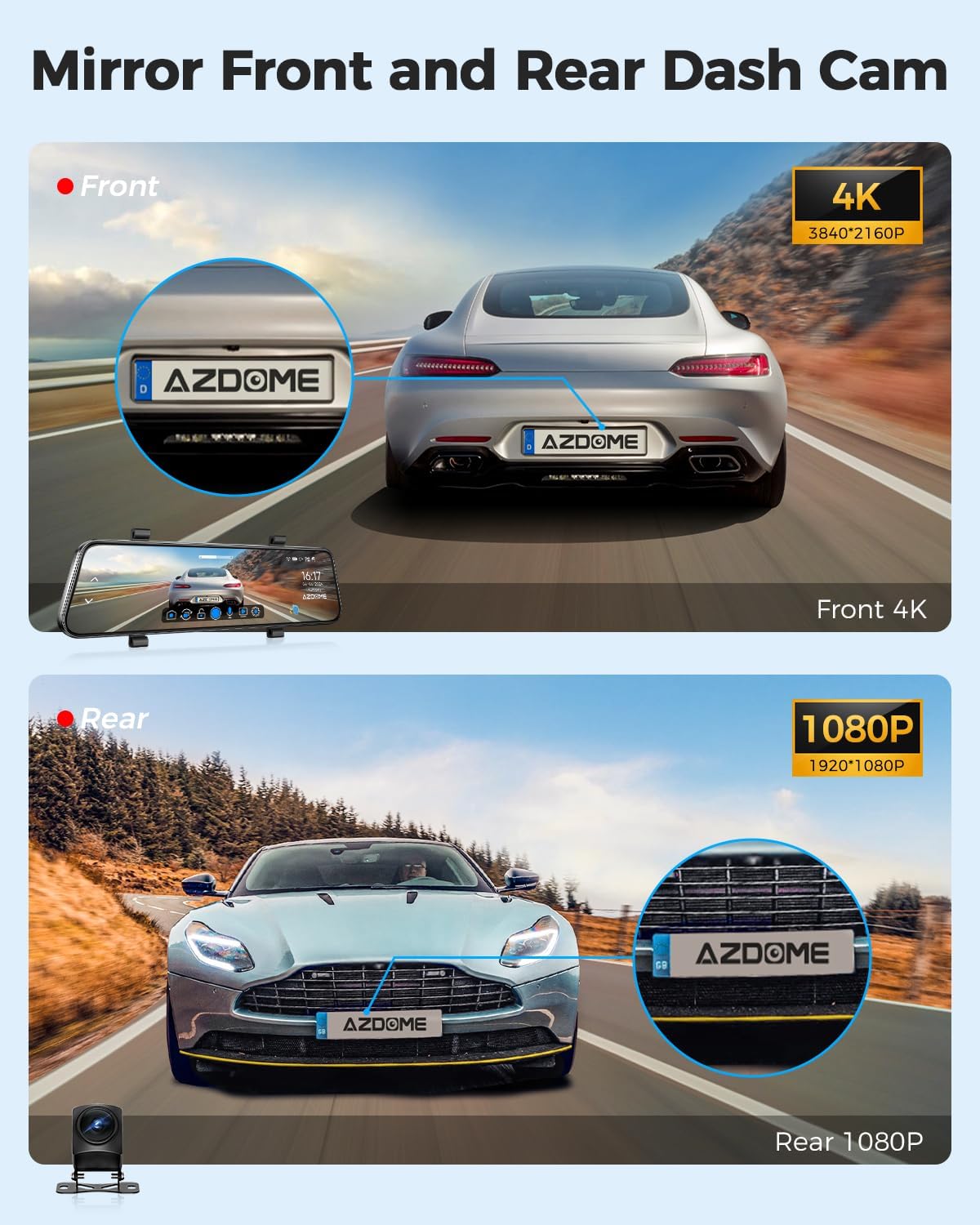 Azdome PG17 - Specchietto Retrovisore Dash Cam 4K+1080P - immagine 3