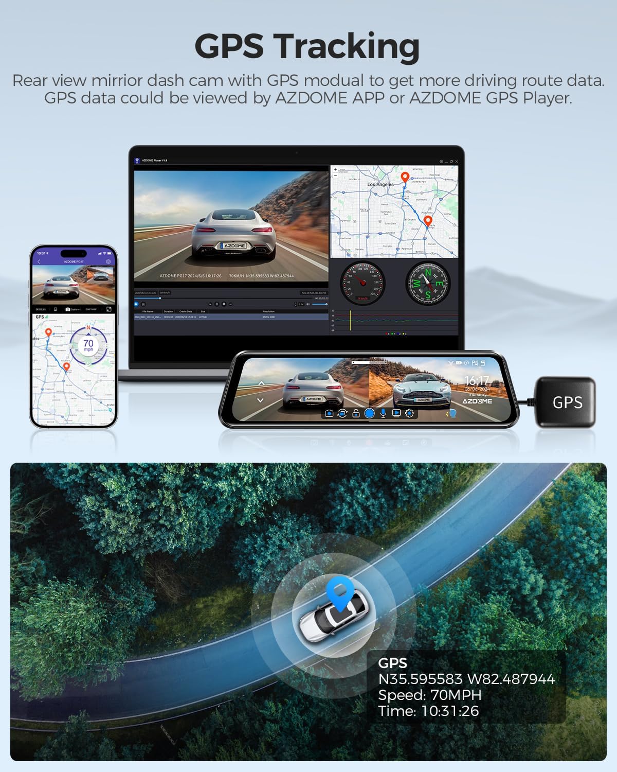 Azdome PG17 - Specchietto Retrovisore Dash Cam 4K+1080P - immagine 6