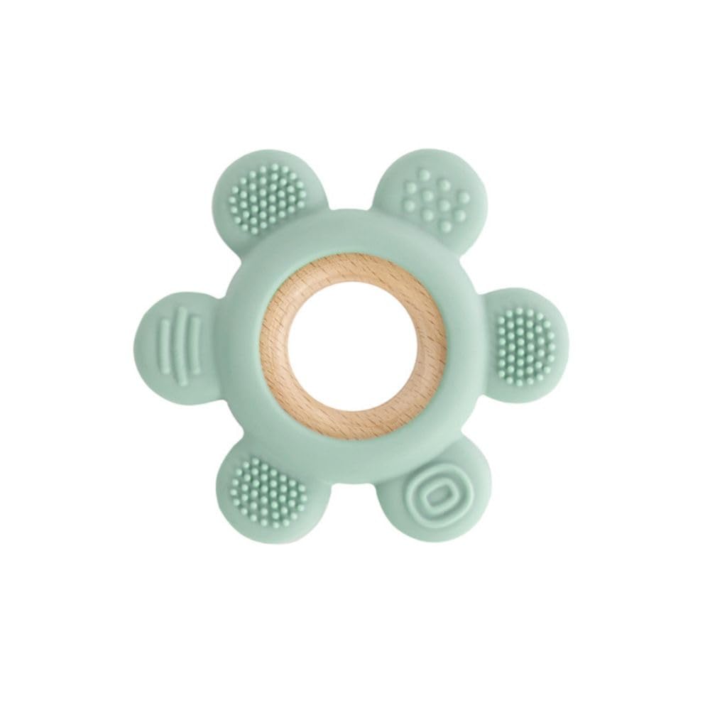 Jané Teether in Silicone e Legno, Massaggiagengive, Giocattolo Dentizione, 6 Superficie Diverse, Senza BPA, a Partire da 3 Mesi, Sterilizzatore, Congelatore, Lavastoviglie, Verde