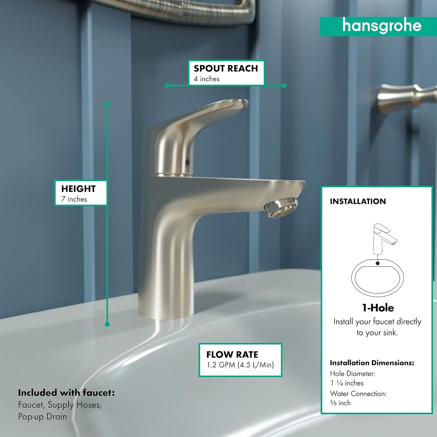 Hansgrohe 4371000 Focus E 100 - Miscelatore monoforo, 4371820 - immagine 6
