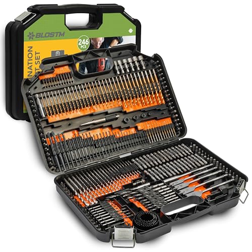 BLOSTM Punte Trapano Set combinate - Set Punte Trapano Professionali da 246 pezzi, Include Set di Punte Elicoidali in Titanio HSS di Varie Dimensioni, Punte per Cacciavite e Altro in Custodia