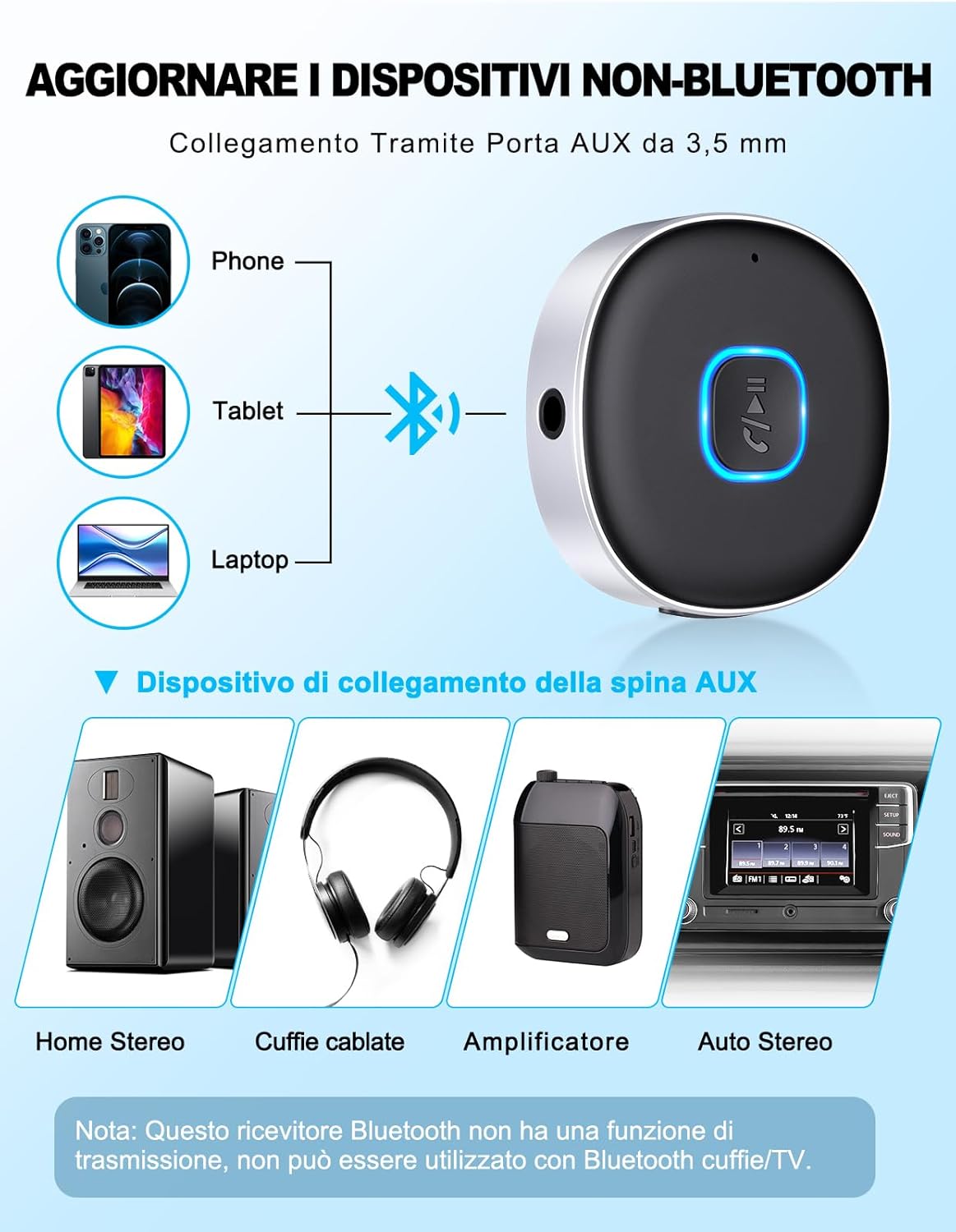 Mohard Ricevitore Bluetooth 5.3 Mini Aux Auto - immagine 3