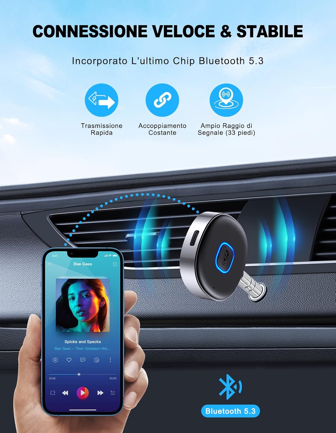 Mohard Ricevitore Bluetooth 5.3 Mini Aux Auto - immagine 6