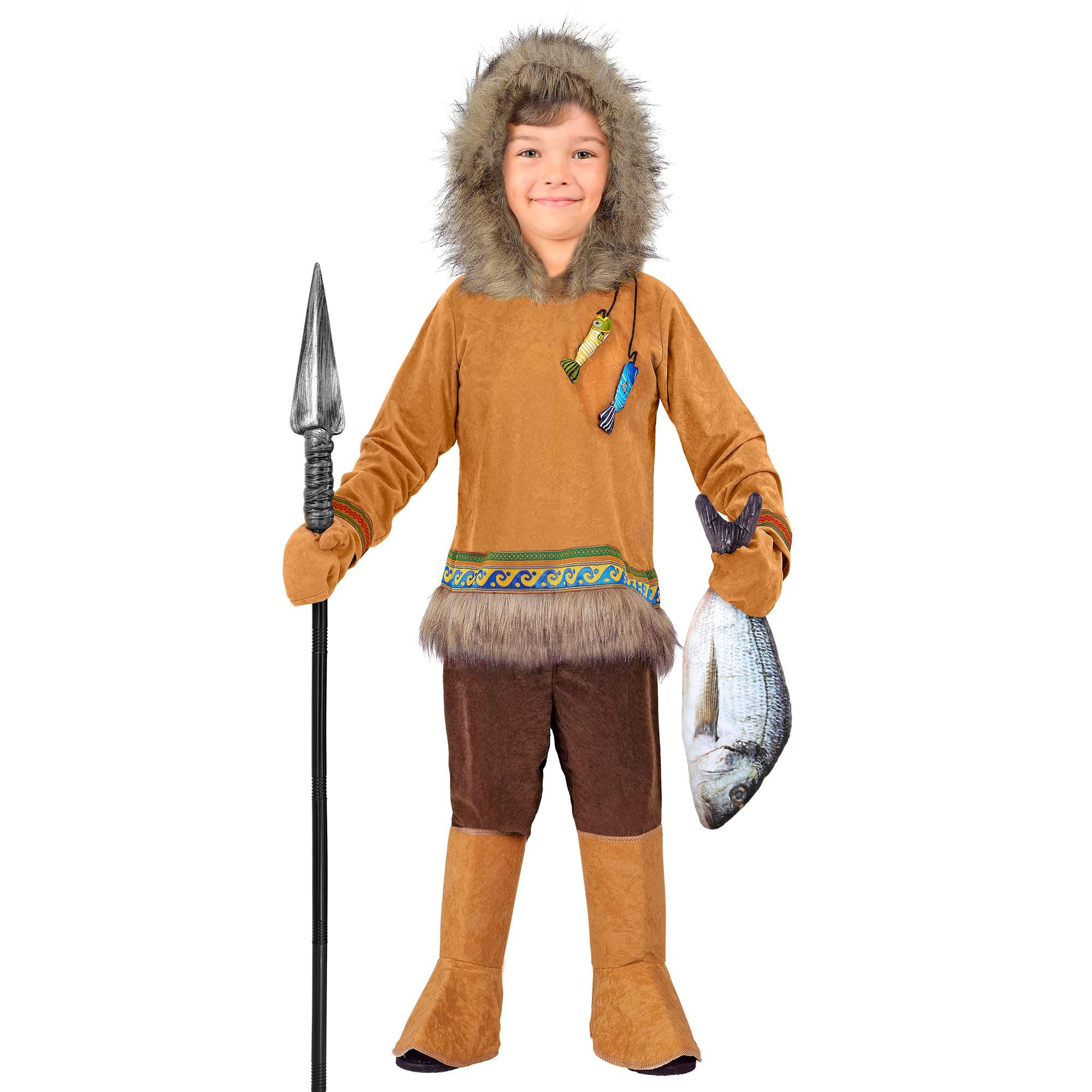 W WIDMANN MILANO Party Fashion - Costume da Inuit per bambini, maglia con cappuccio, pantaloni, guanti e copristivali per carnevale