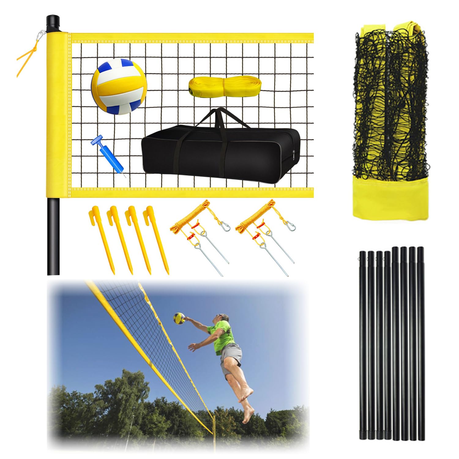 Set Rete da Pallavolo Pieghevole 9,5m x 1m