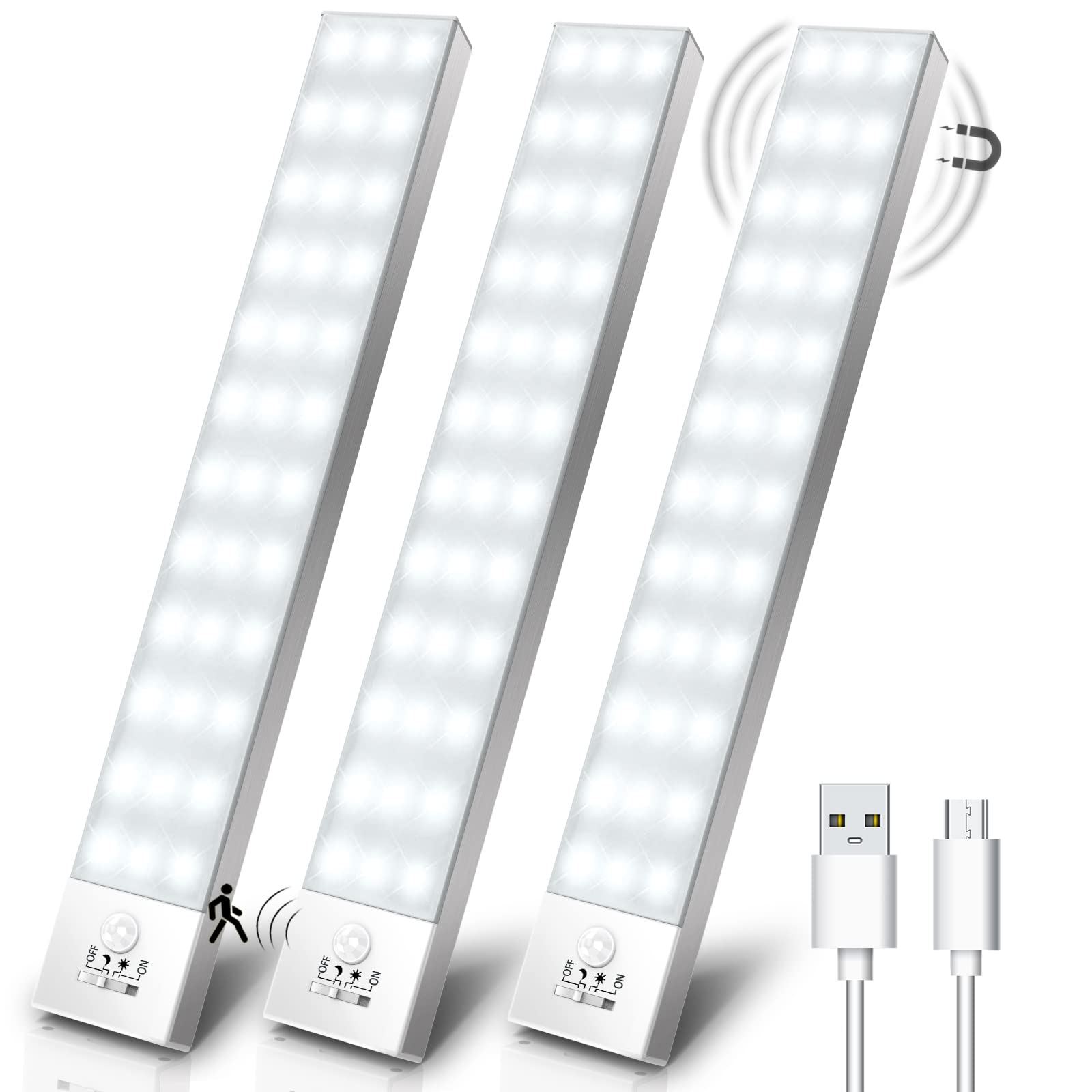 OUILA Led Armadio Luce Sensore Movimento 5000K (3 Pezzi)