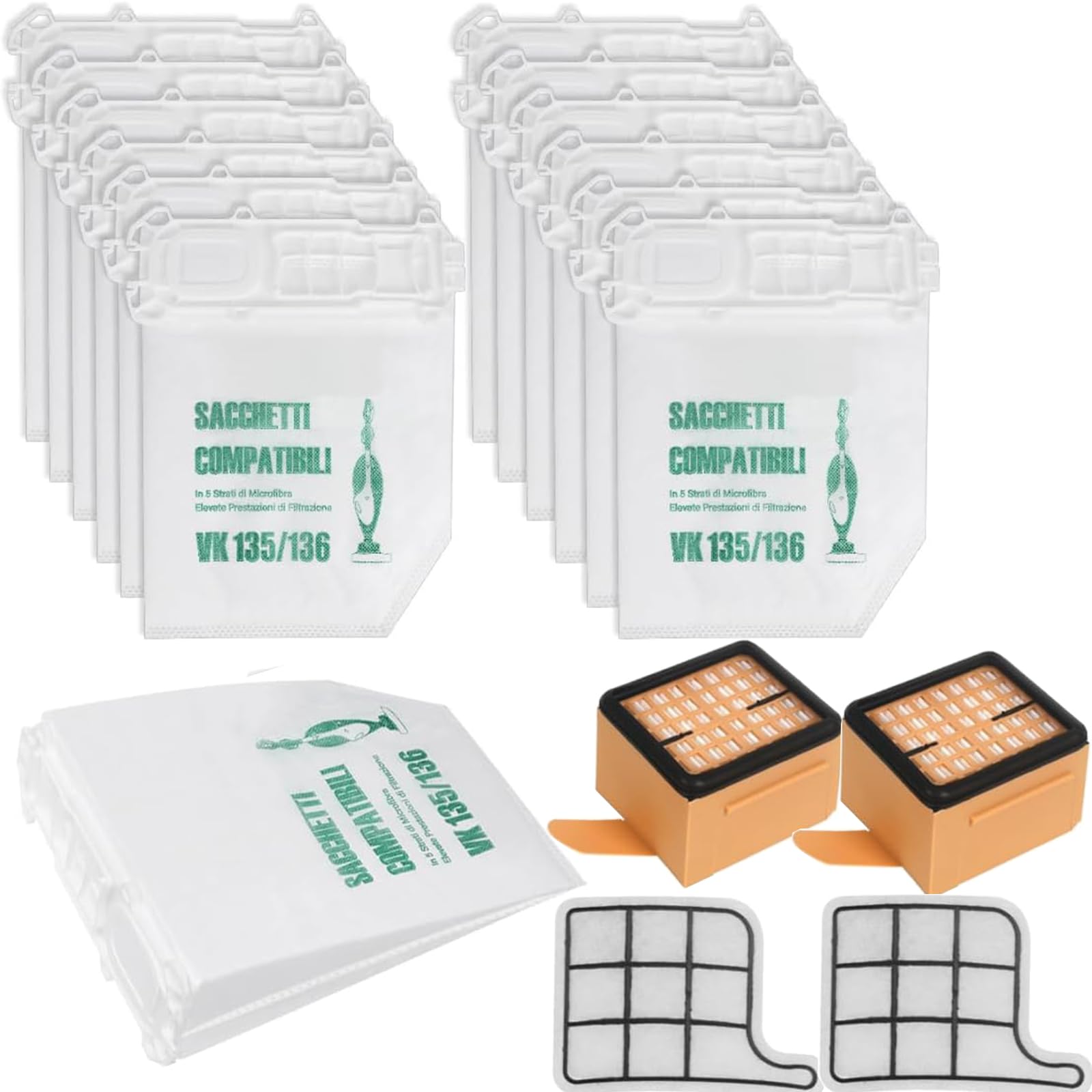 Sacchetti per Aspirapolvere Folletto VK135 VK136 (12 pz)