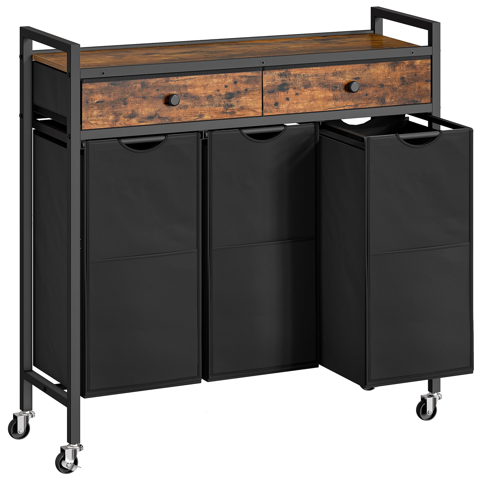 Hoobro Cesto Portabiancheria a 3 Sacchi, Marrone Vintage