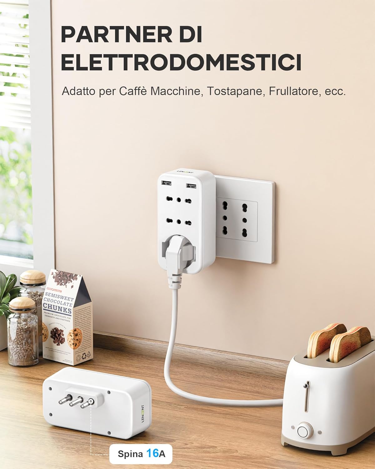 Lencent Presa Multipla USB Salvaspazio 4000W, Bianca - immagine 6