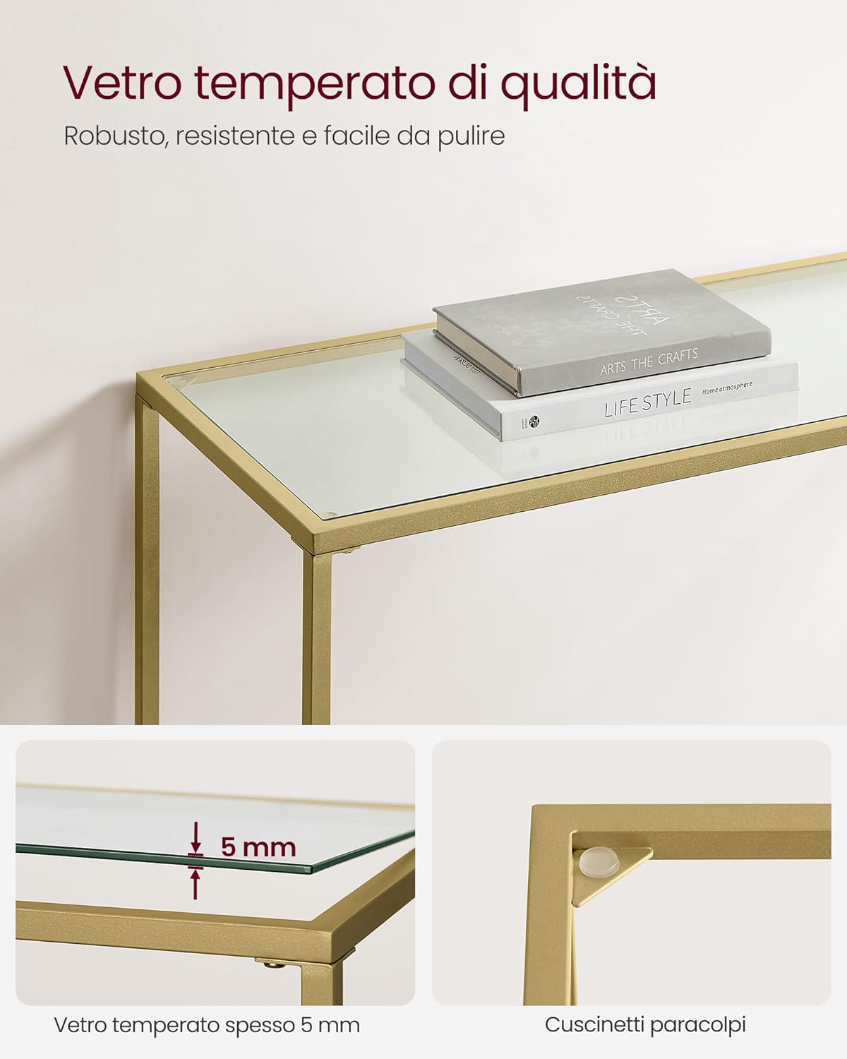 Vasagle Consolle Ingresso con Piano in Vetro Temperato - immagine 6