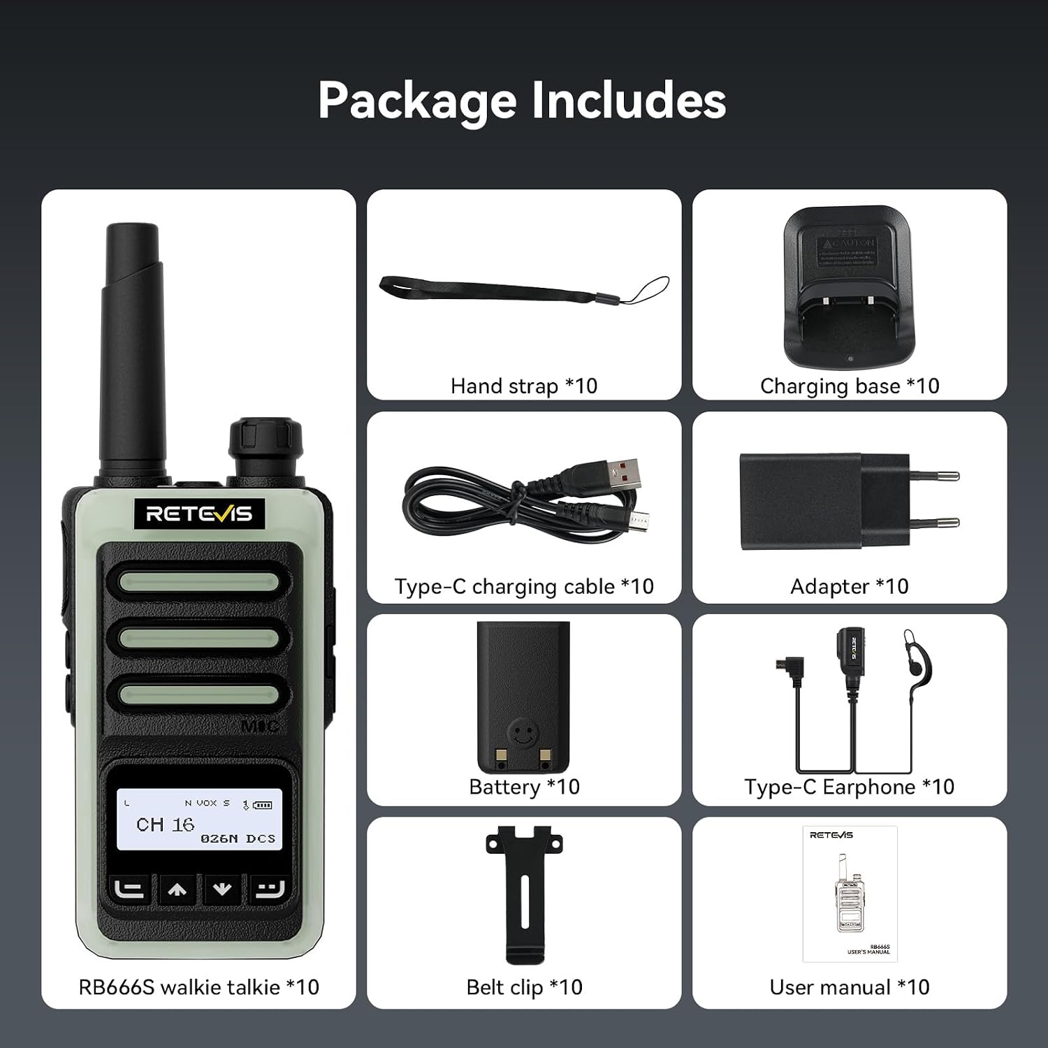 Retevis RB666S Walkie Talkie PMR446, Nero (5 Coppie) | Retekess | Velz