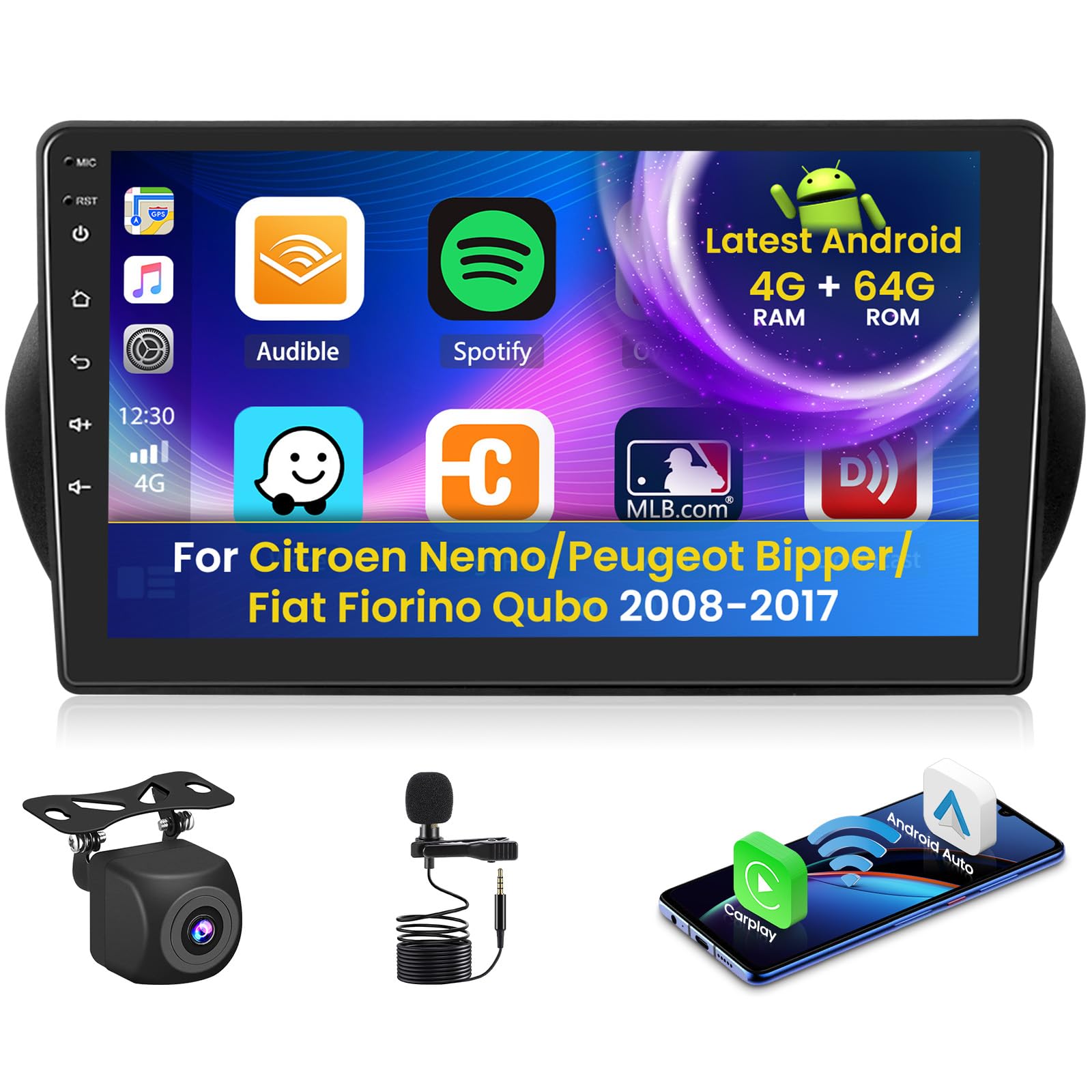 Inefala Autoradio Android 10'' per Citroen Nemo/Peugeot Bipper