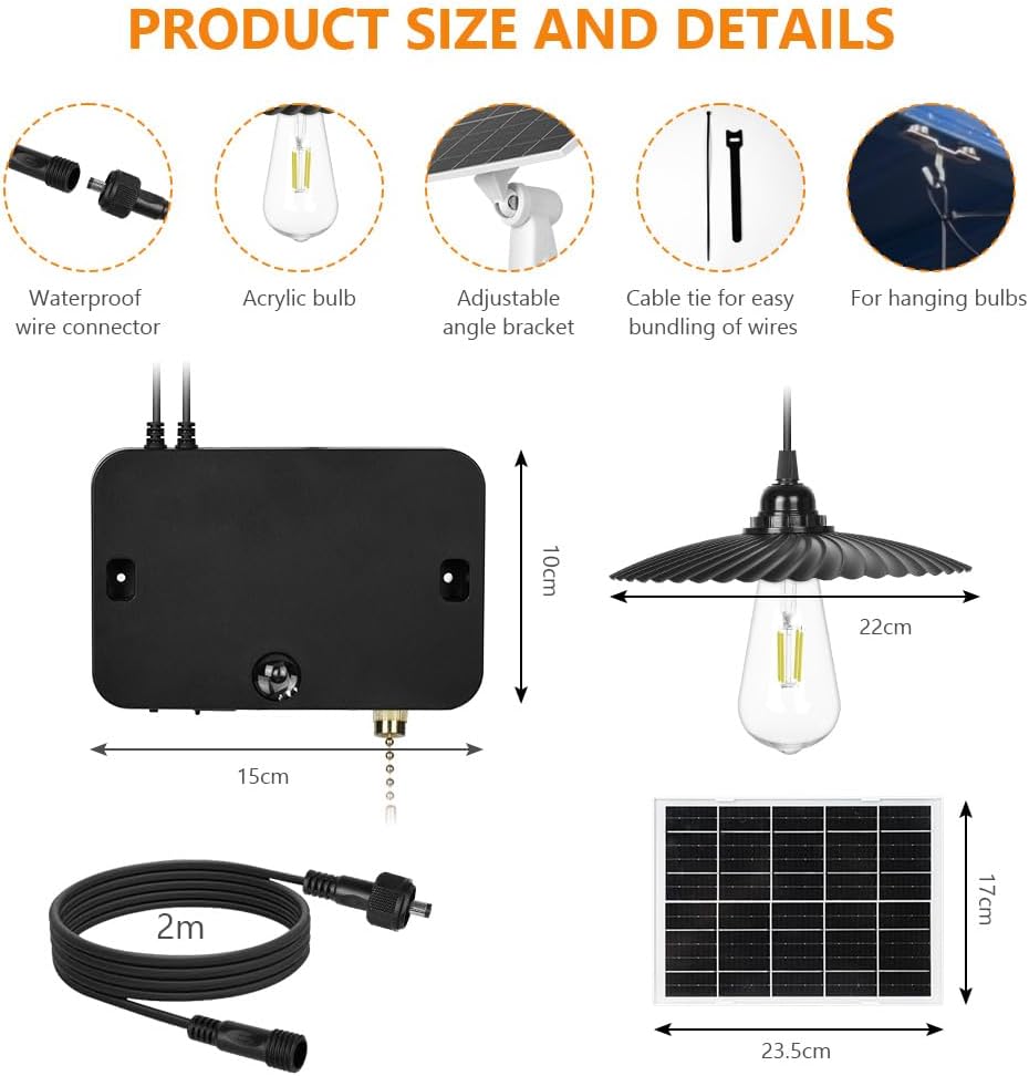 HOTUT Lampada Solare Esterno/Interno IP54 Dimmerabile - immagine 2