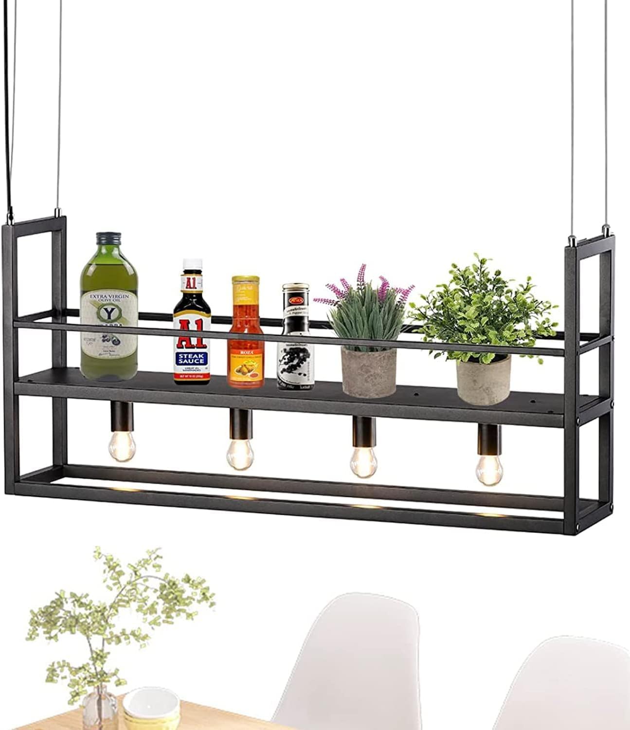 Lampada a Sospensione Rettangolare Moderna Nera, 4 Teste - immagine 1