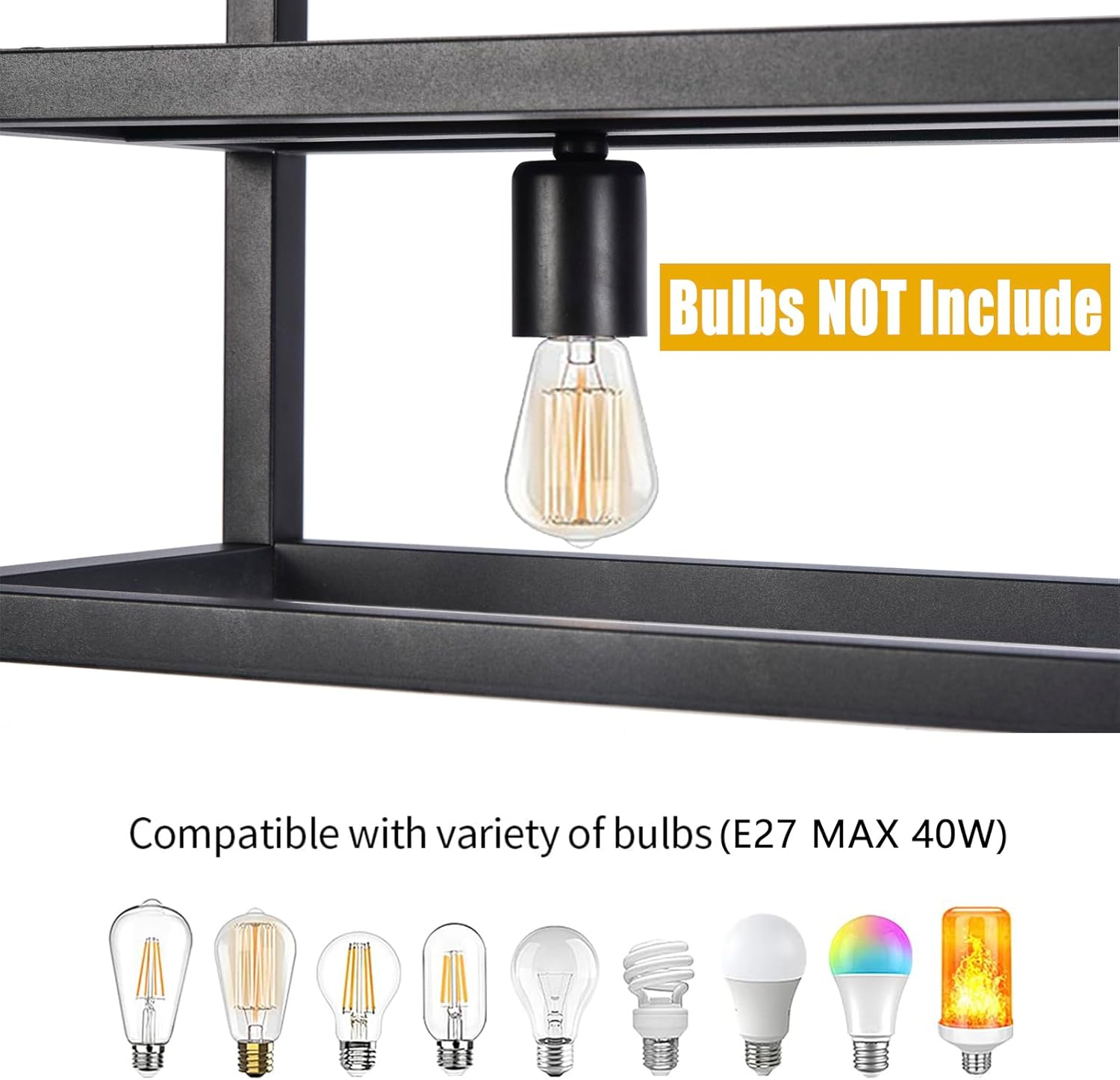 Lampada a Sospensione Rettangolare Moderna Nera, 4 Teste - immagine 4