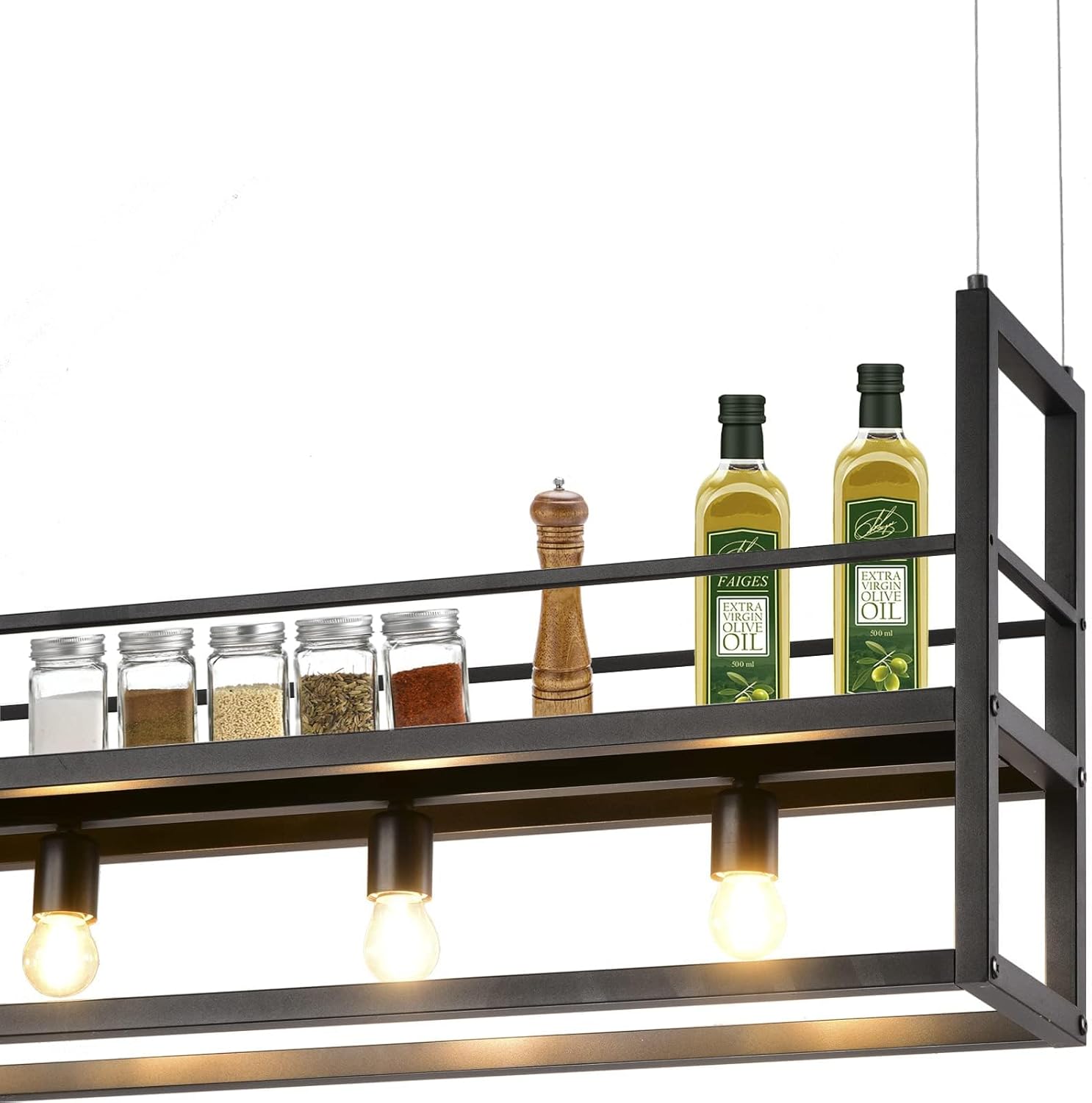 Lampada a Sospensione Rettangolare Moderna Nera, 4 Teste - immagine 6