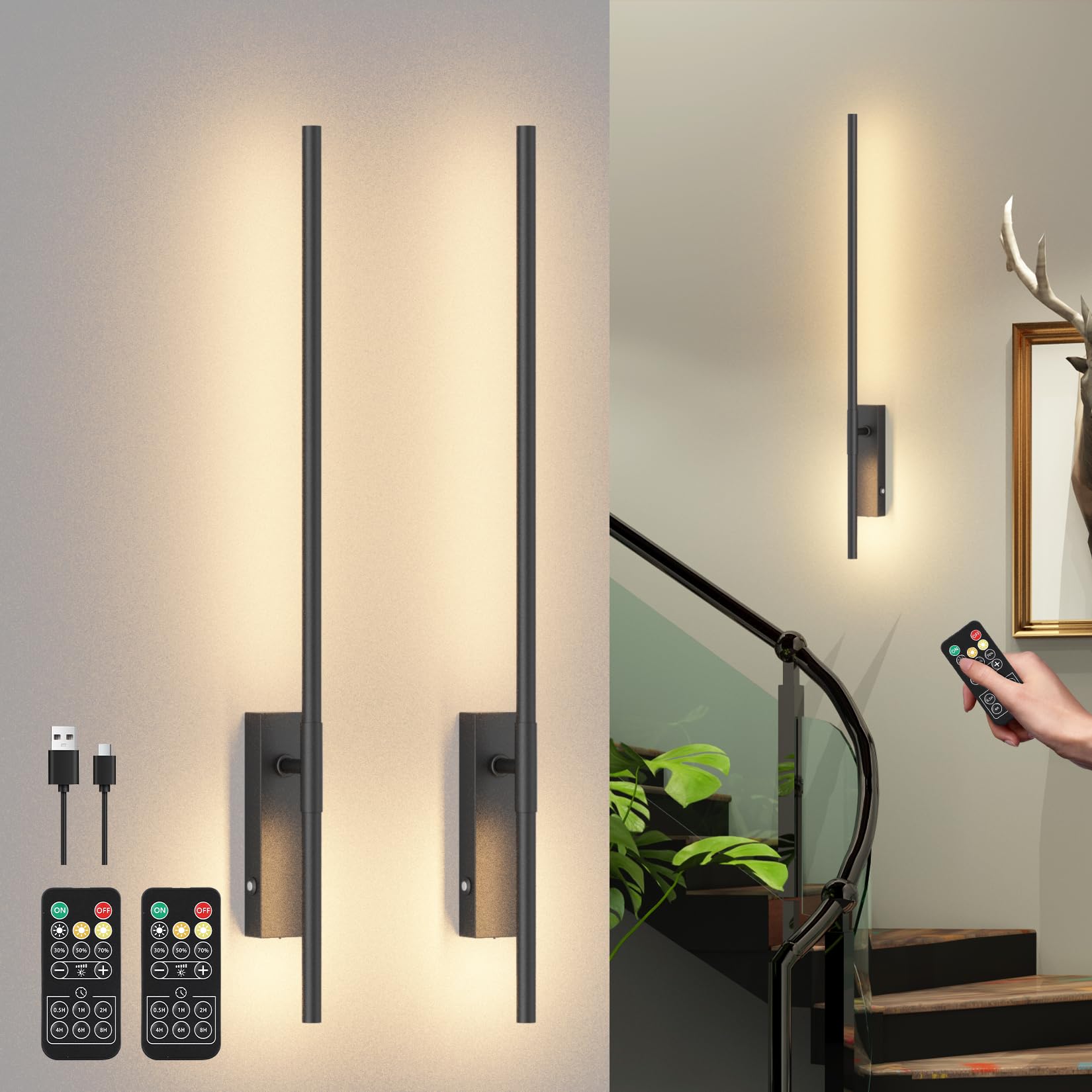 Aipsun 2 Applique da Parete Interno Dimmerabili 83cm, Nero