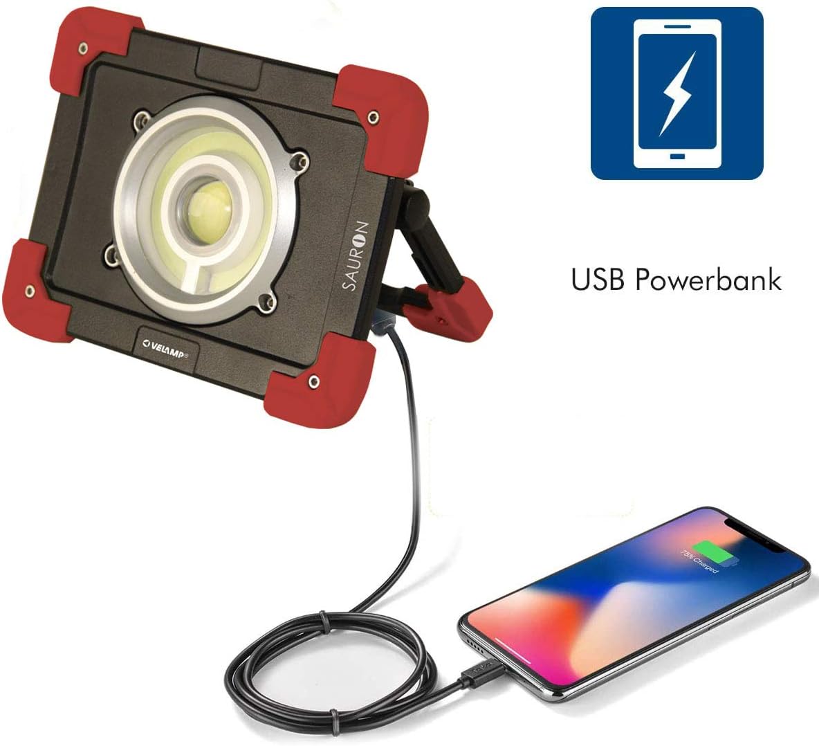 VELAMP Sauron Proiettore Ricaricabile LED 20W, Rosso - immagine 2