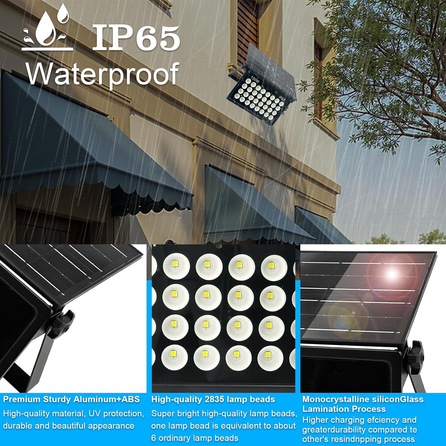 Bosite Faretto LED da Esterno Solare 150W 6500K - immagine 5