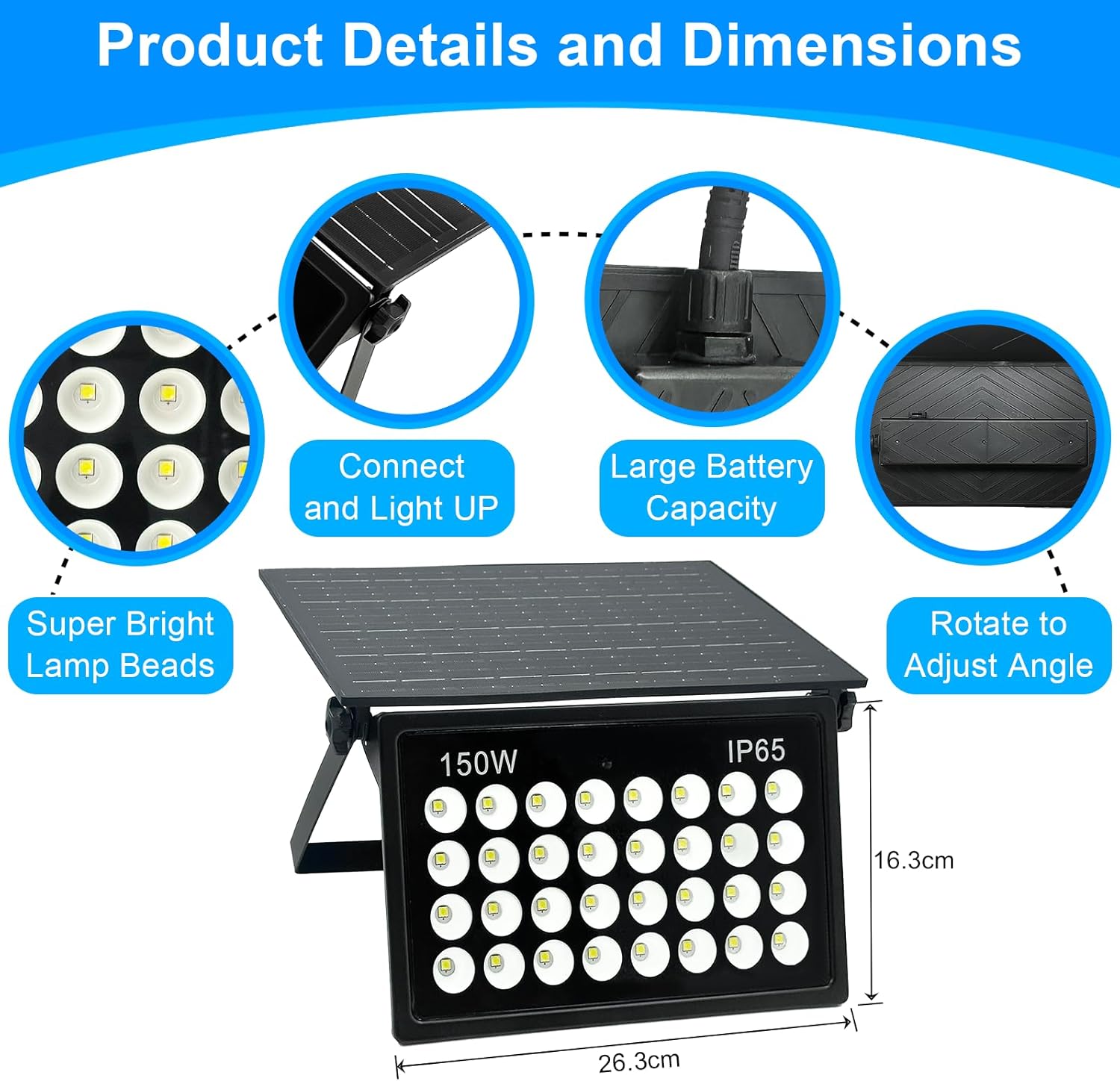 Bosite Faretto LED da Esterno Solare 150W 6500K - immagine 6