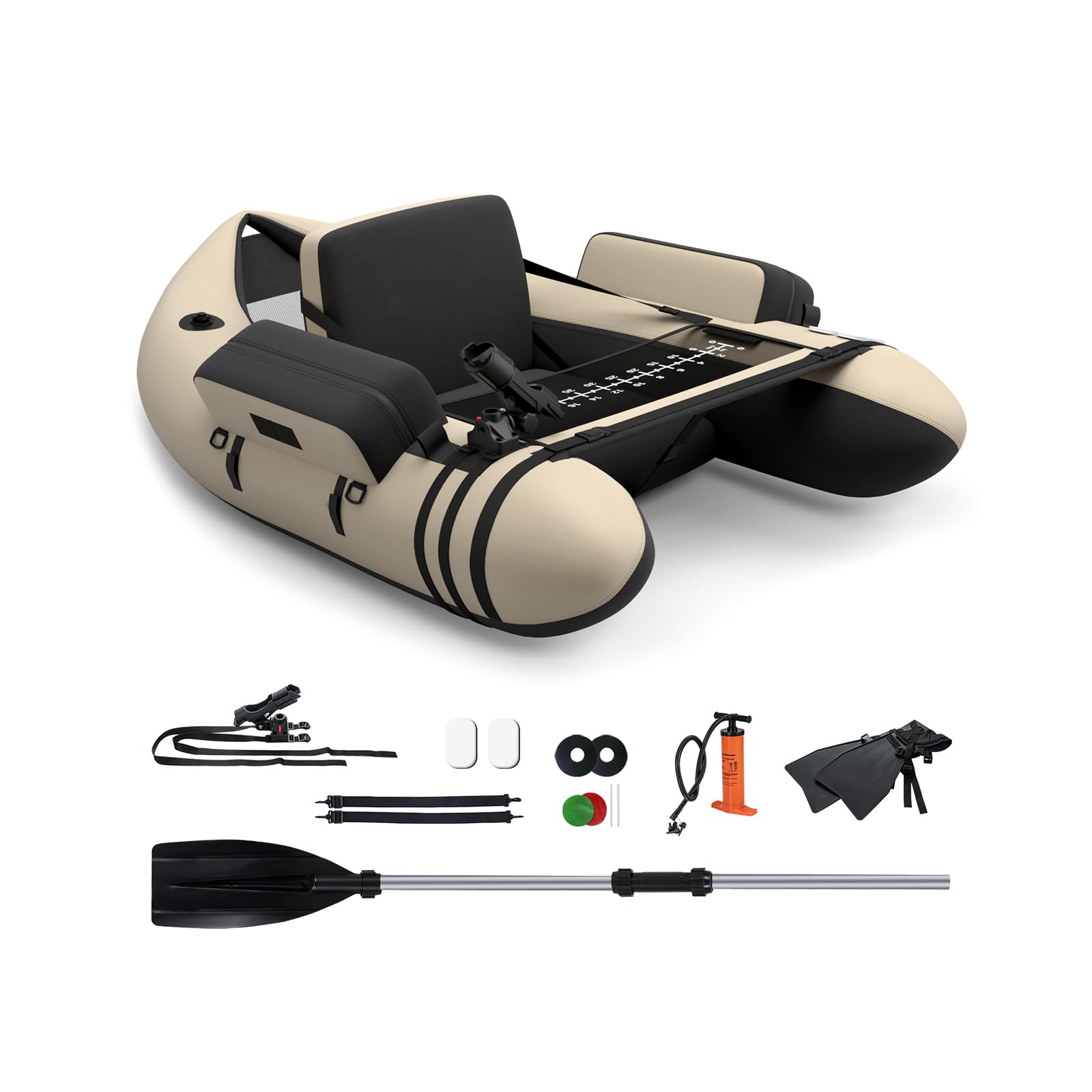 FANTASK Barca gonfiabile gonfiabile, barca da pesca con pompa, pagaia, cinghie, Bellyboat per adulti, portata 150 kg, 135 x 109 x 54 cm