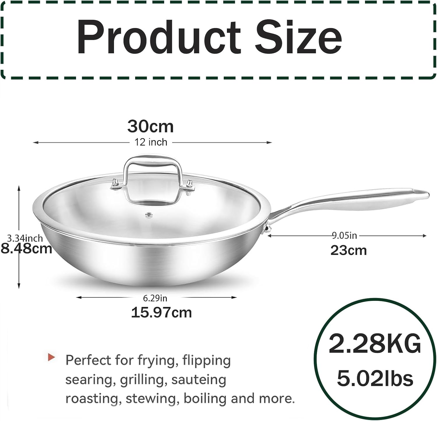 Stufa Wok in Acciaio Inox 30 cm con Coperchio - immagine 2
