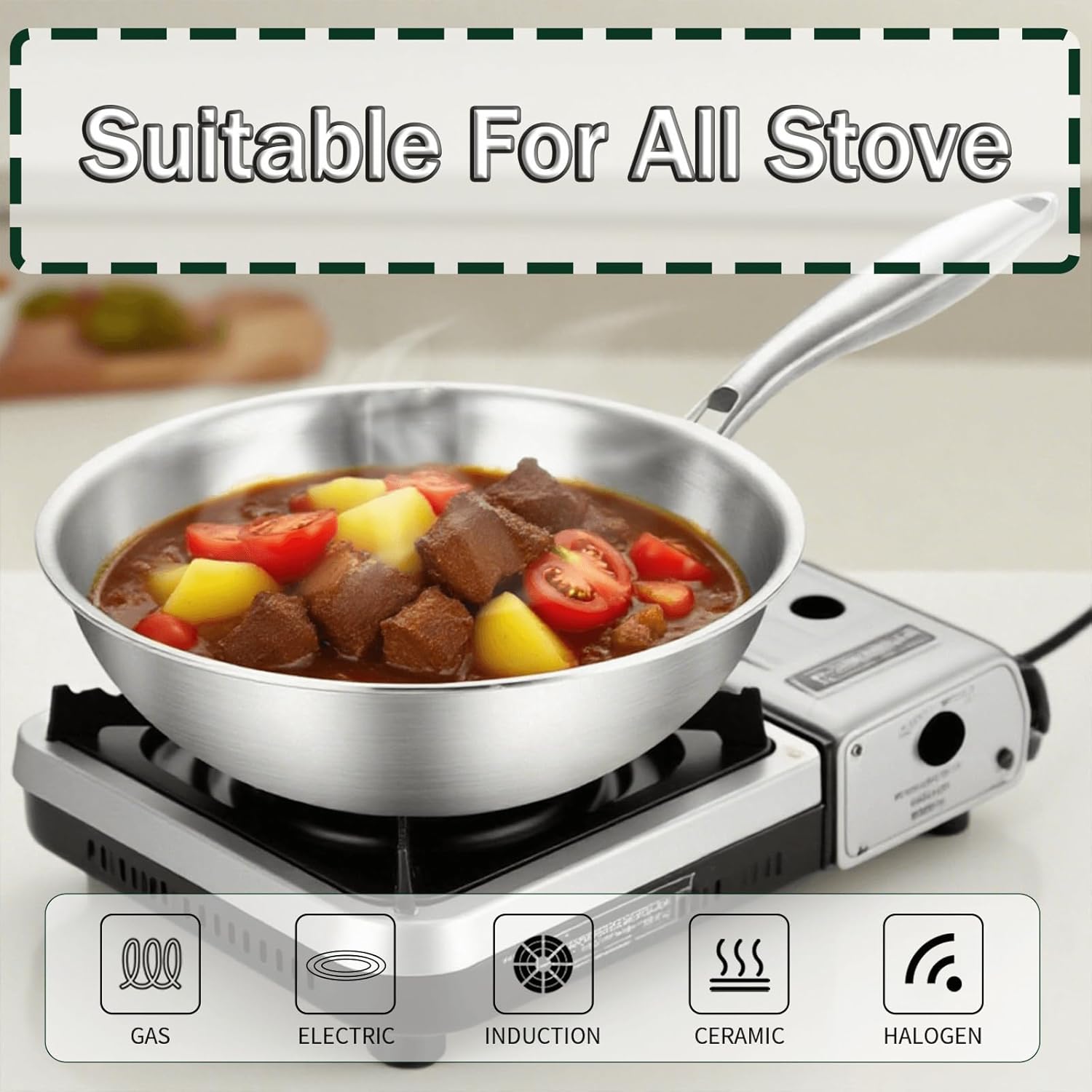 Stufa Wok in Acciaio Inox 30 cm con Coperchio - immagine 3