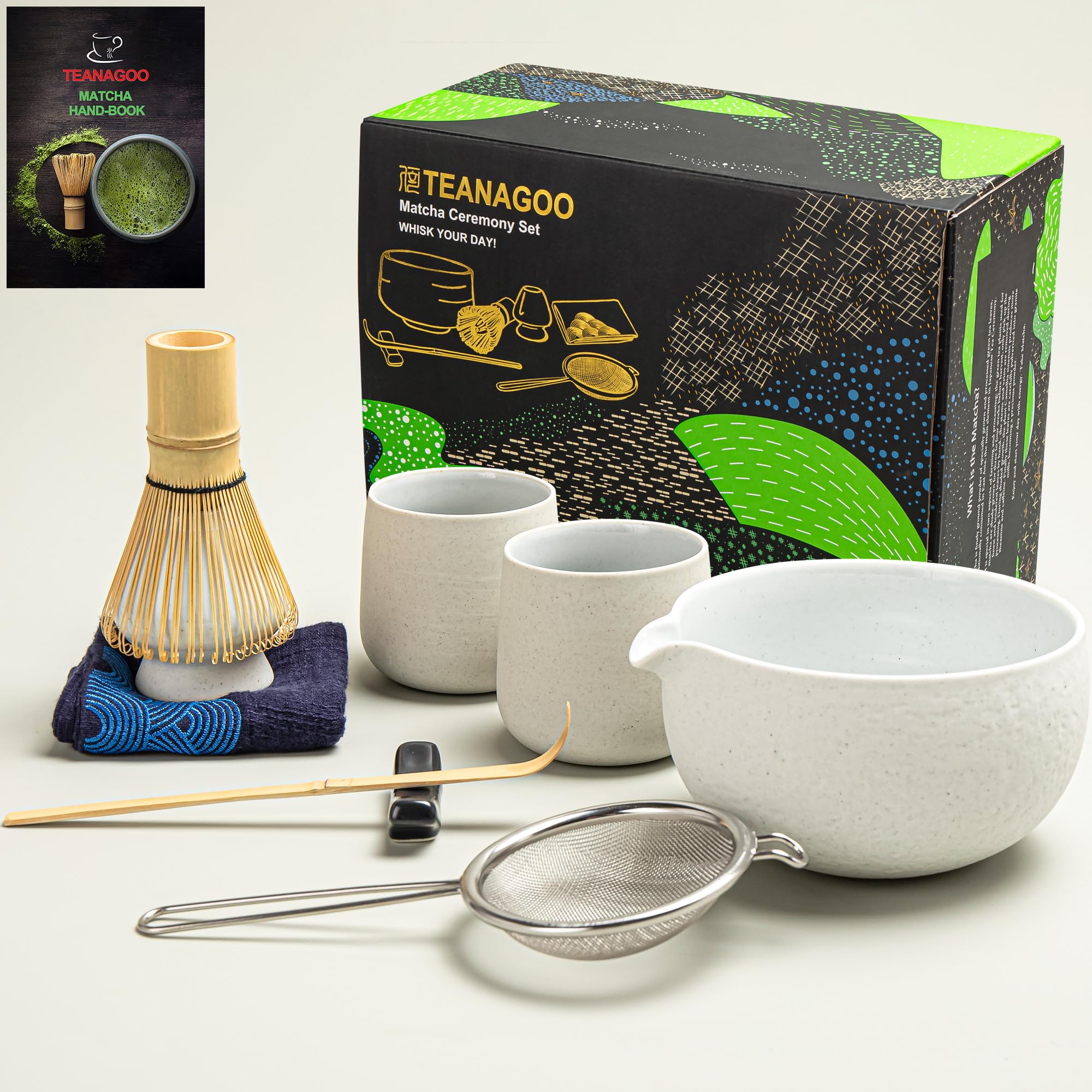 Teanagoo Matcha Whisk Set 7 Pezzi + 2 Tazze, Grigio Chiaro