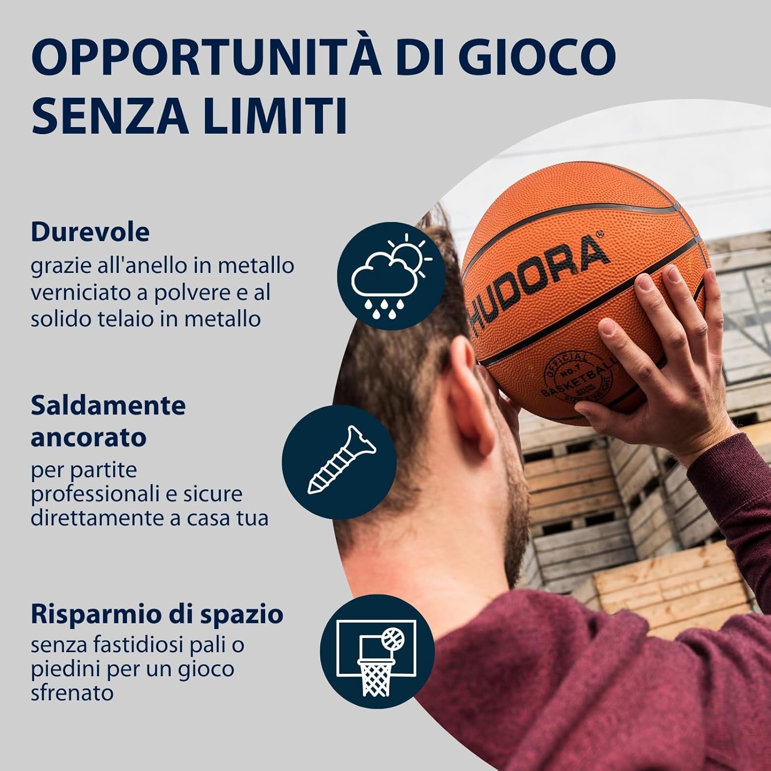 HUDORA Canestro da basket Board Competition Pro - Canestro da basket con anello per schiacciate da parete per bambini e adulti - Canestro da basket da giardino con tabellone trasparente - immagine 4