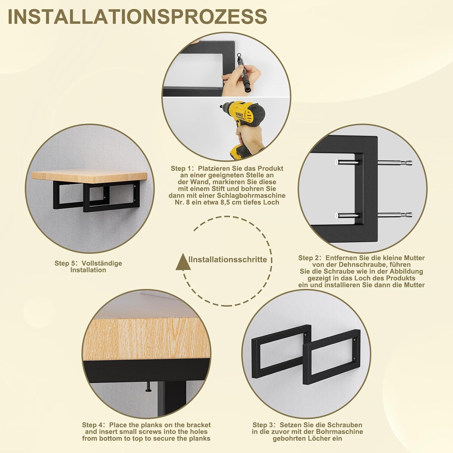 Mordx Set 4 Staffe da Parete 40x15cm, Nero - immagine 5