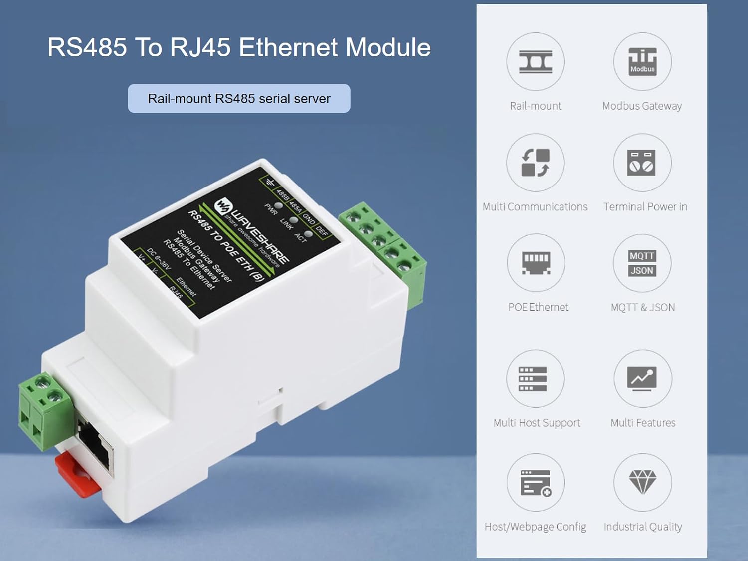 Server Seriale Industriale RS485 a Ethernet Modbus Gateway - immagine 2