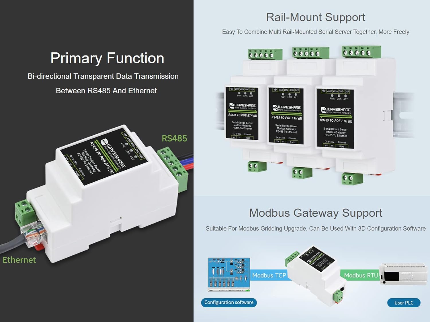 Server Seriale Industriale RS485 a Ethernet Modbus Gateway - immagine 4