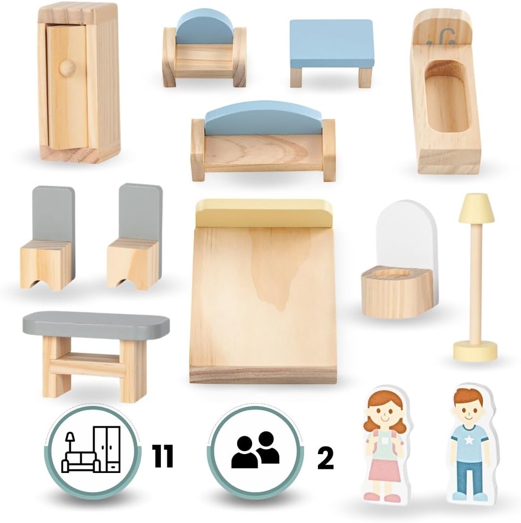 Mamabrum Casa delle Bambole in Legno con Terrazza, 70,4cm - immagine 4