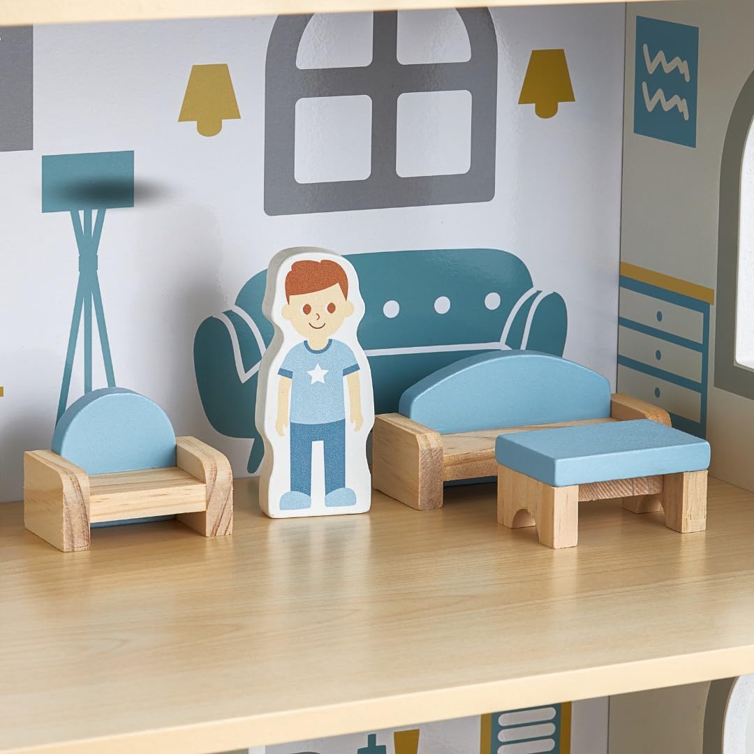 Mamabrum Casa delle Bambole in Legno con Terrazza, 70,4cm - immagine 5