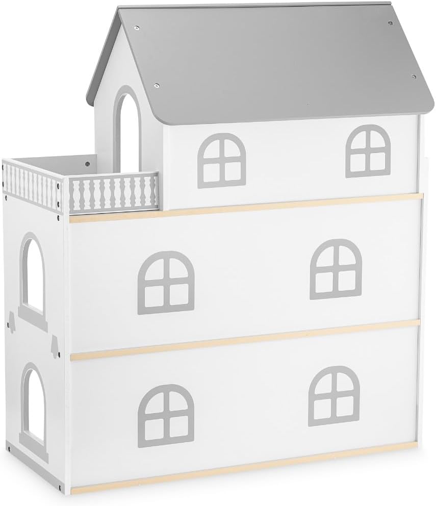 Mamabrum Casa delle Bambole in Legno con Terrazza, 70,4cm - immagine 6