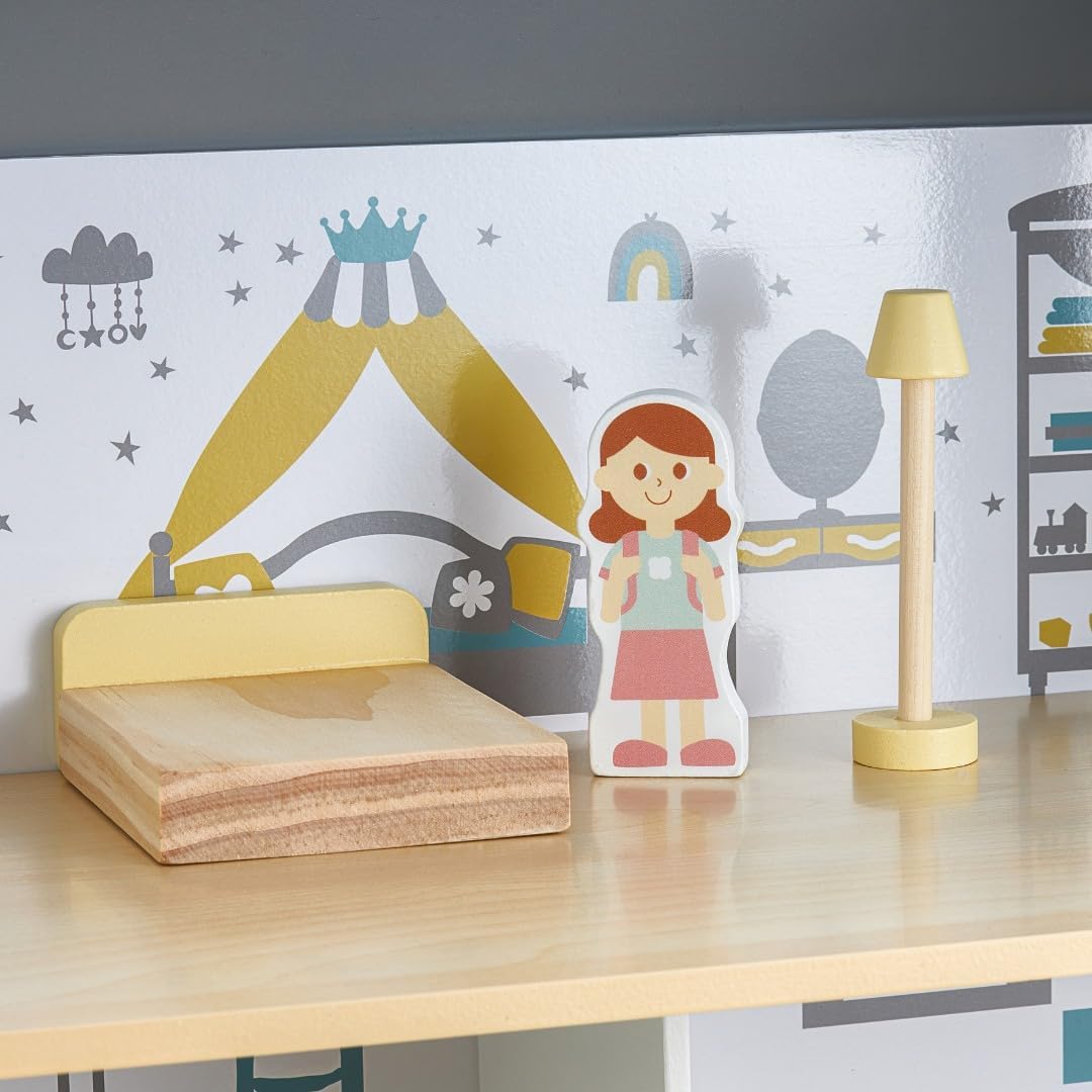 Mamabrum Casa delle Bambole in Legno con Terrazza, 70,4cm - immagine 8