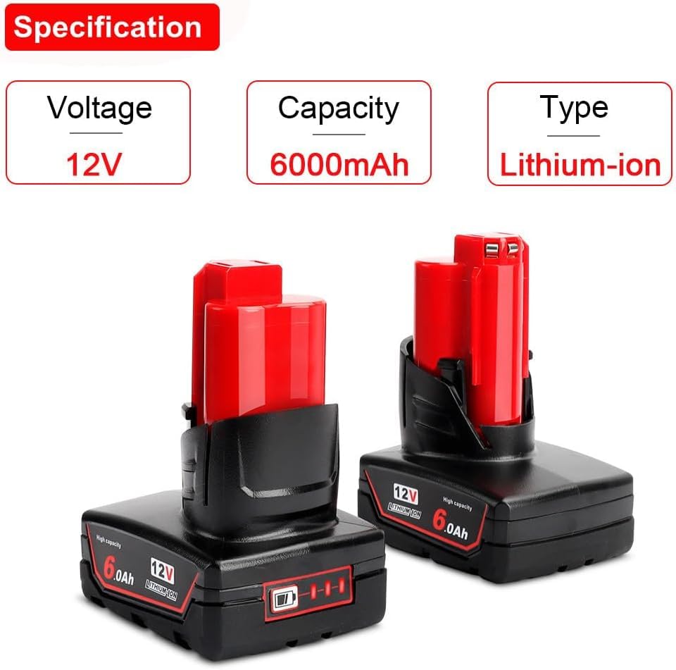 Powarobor 2x M12B6 Batteria Ricambio 12V 6.0Ah - immagine 2