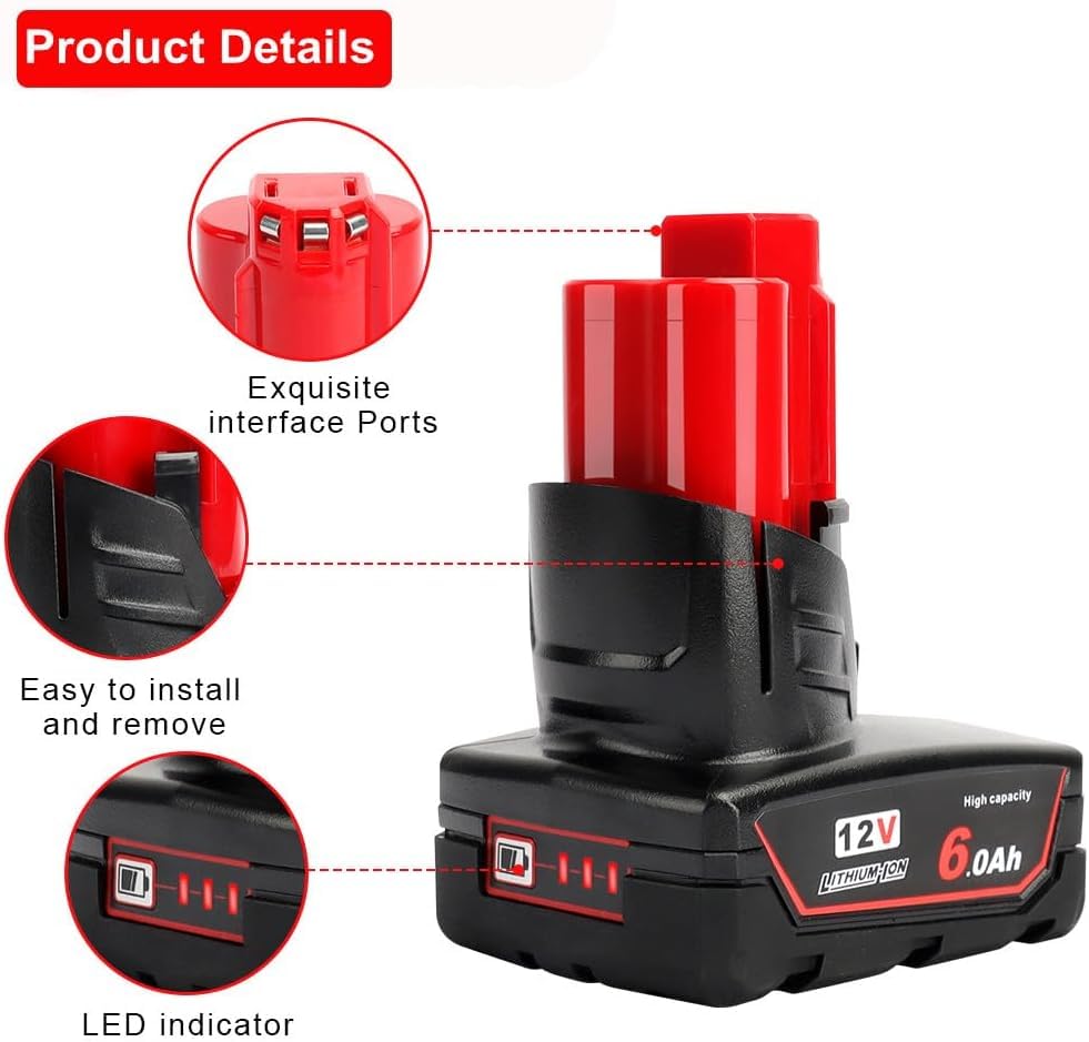 Powarobor 2x M12B6 Batteria Ricambio 12V 6.0Ah - immagine 3