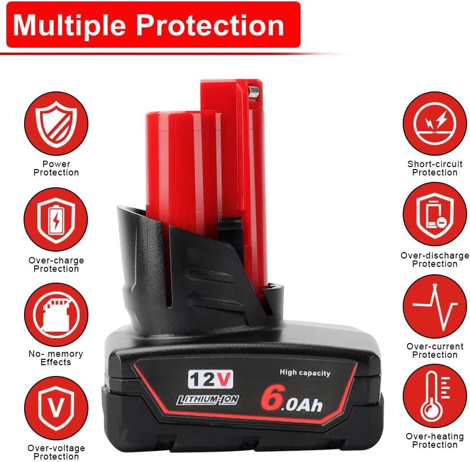 Powarobor 2x M12B6 Batteria Ricambio 12V 6.0Ah - immagine 4